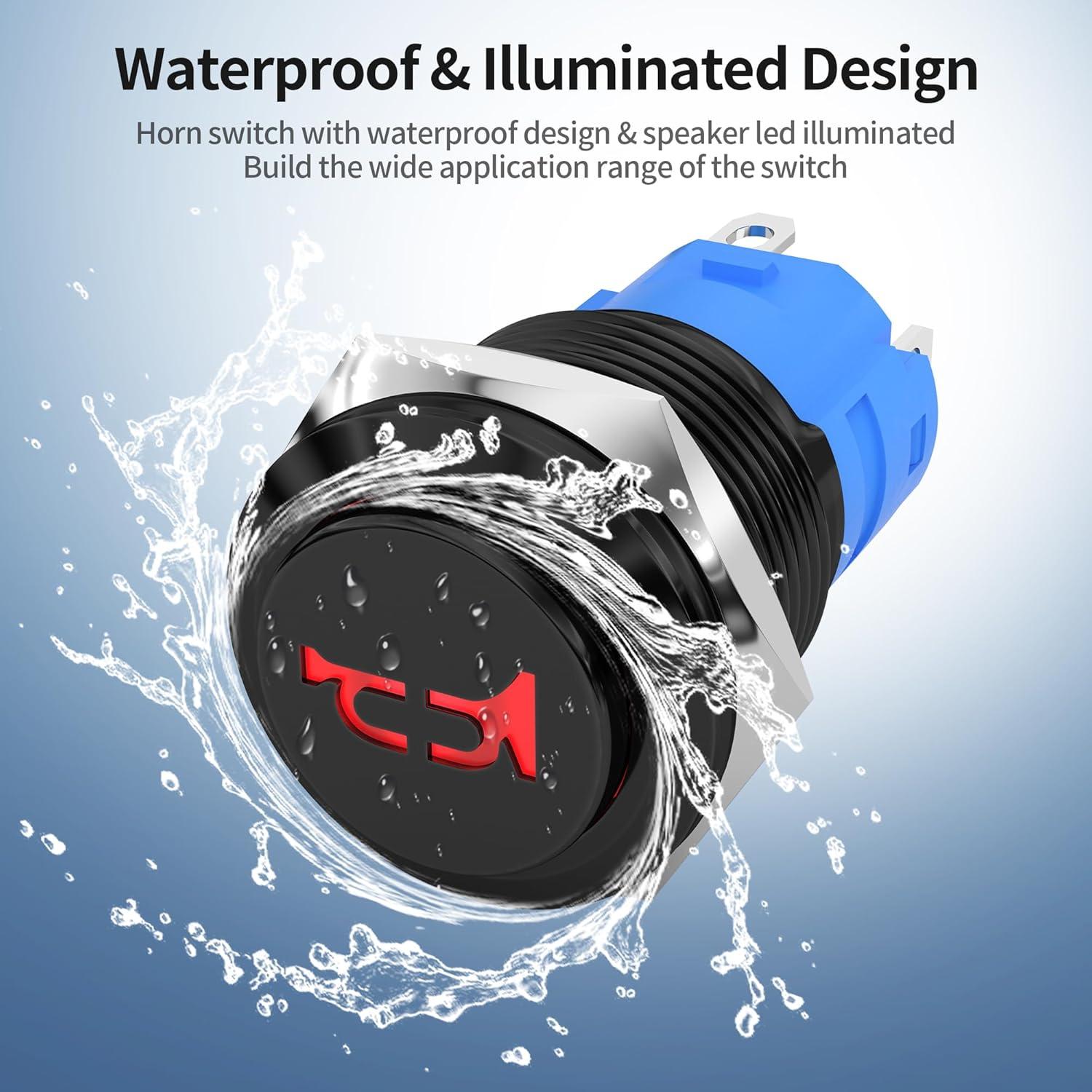 Interruptor de Claxon Marino DaierTek 12V 16mm con Luz LED Roja