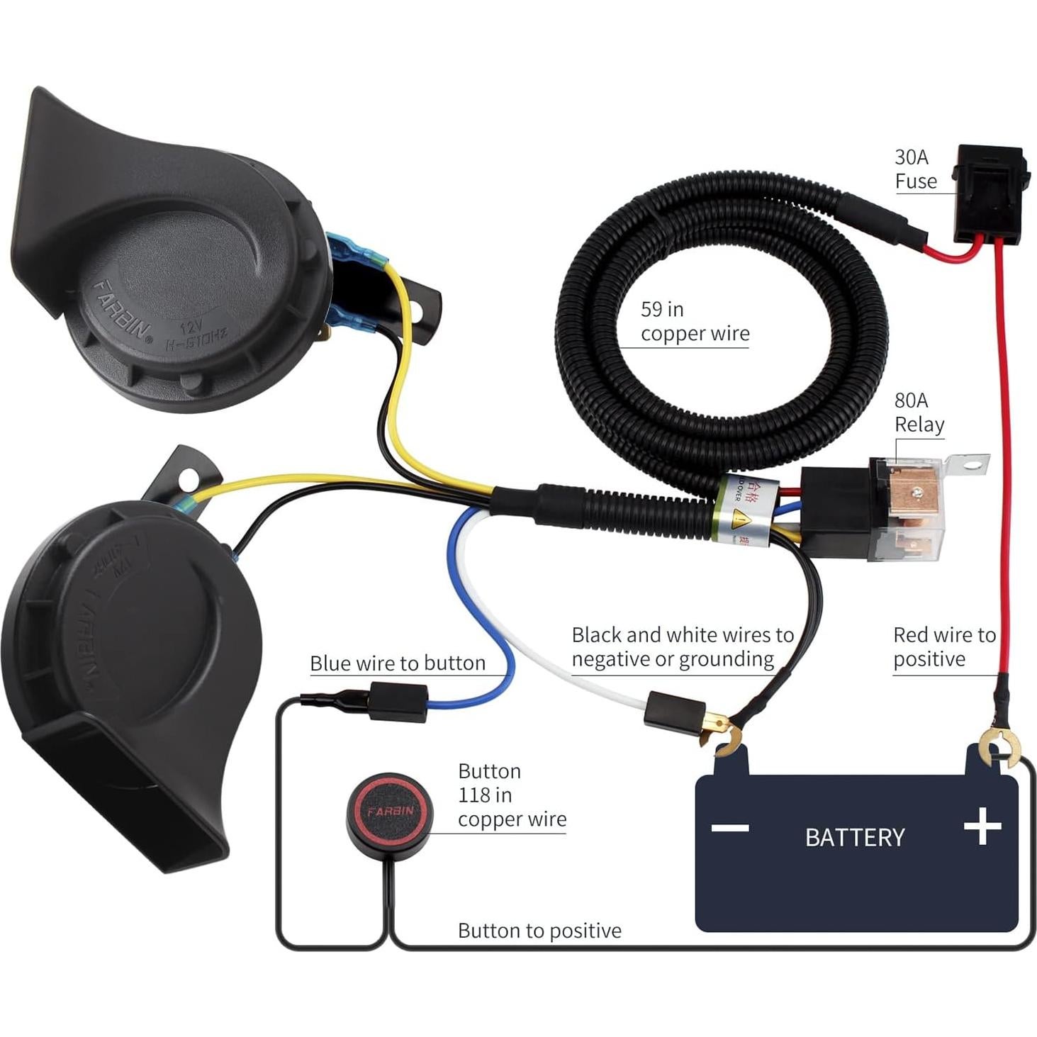 Claxon de coche 12V BANHAO 125dB impermeable ajuste universal