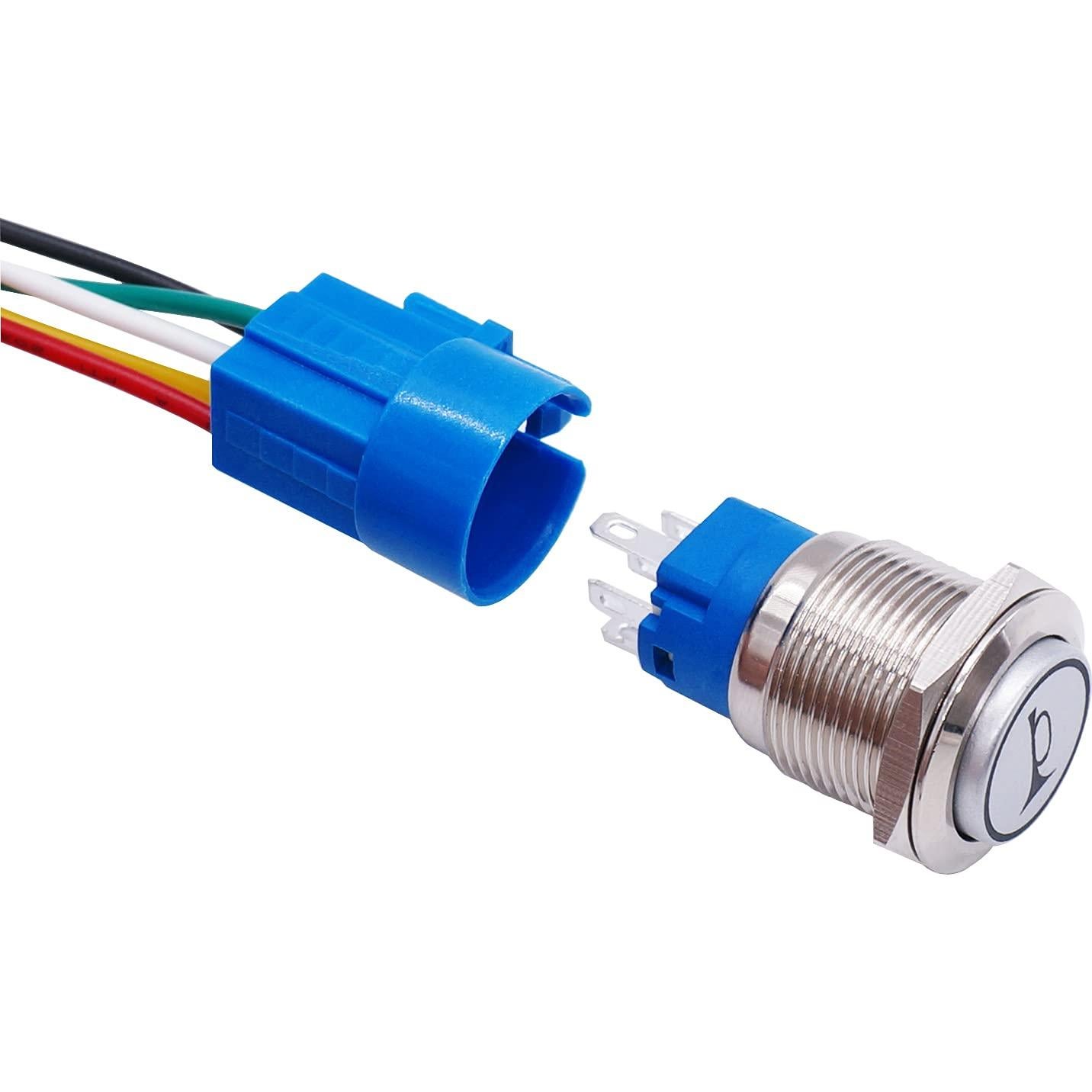 Interruptor de Botón de Cuerno 12V TWTADE 19mm LED Rojo