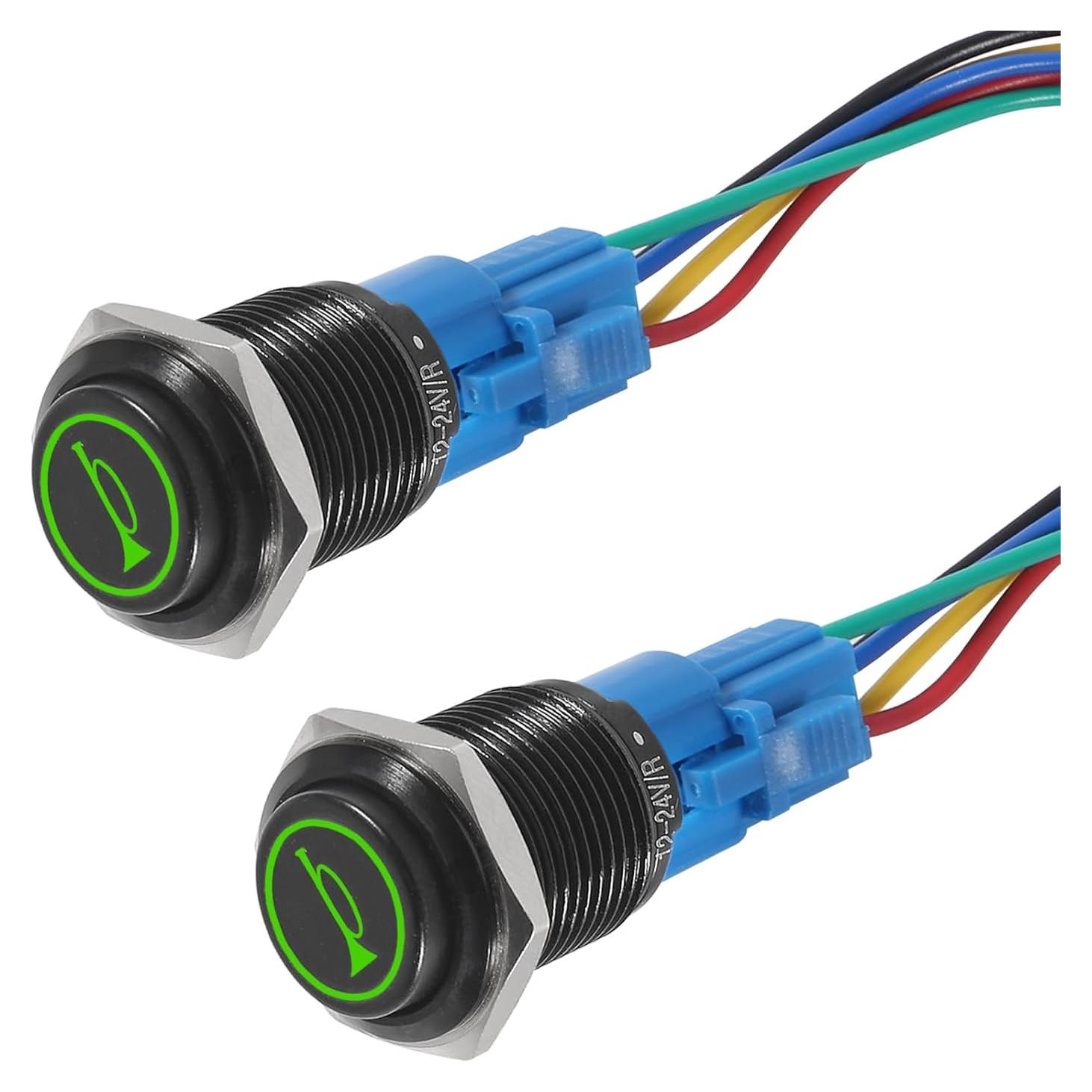 Interruptor de Botón Momentáneo 12V UMLIFE 2 Pack Verde IP65