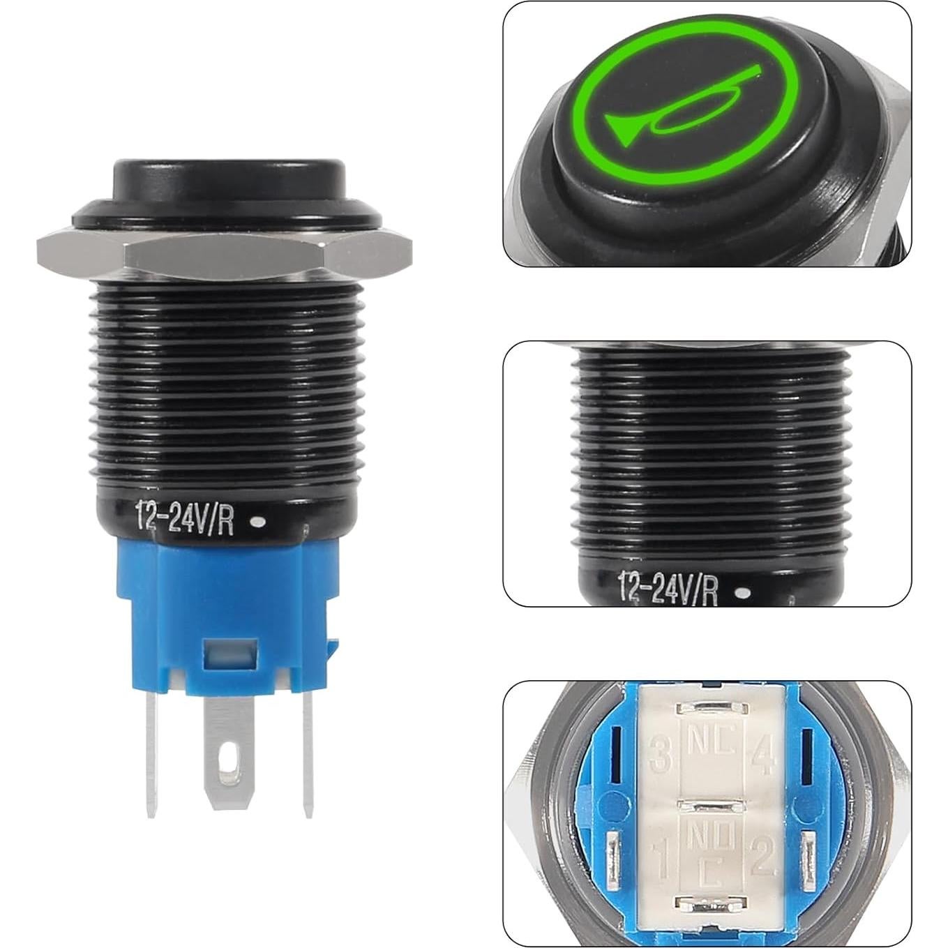 Interruptor de Botón Momentáneo 12V UMLIFE 2 Pack Verde IP65