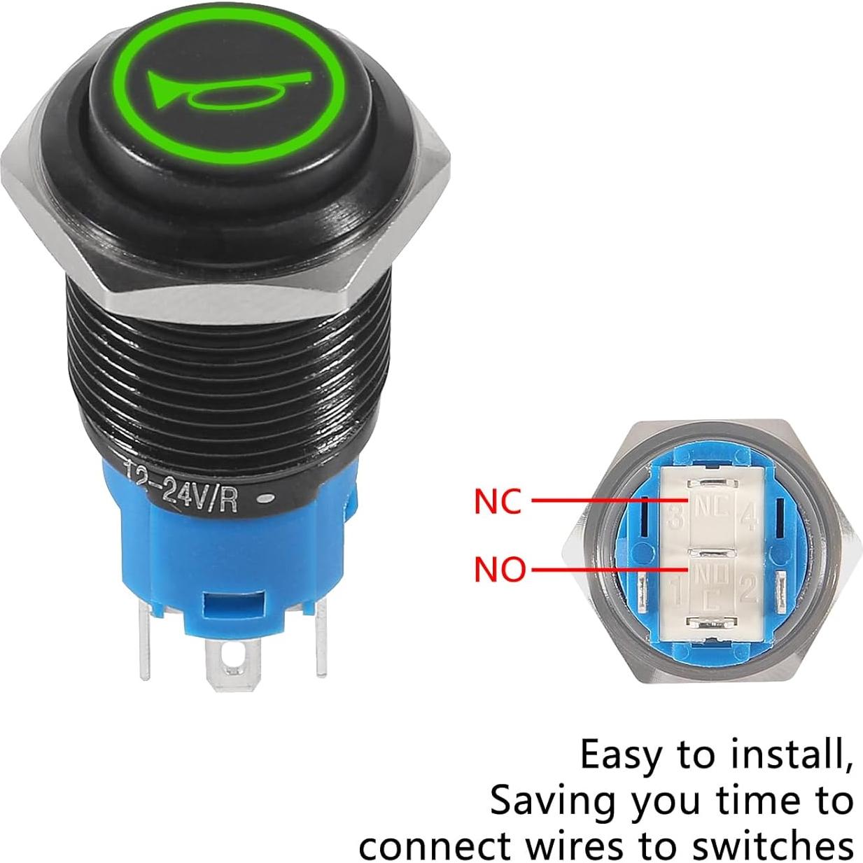 Interruptor de Botón Momentáneo 12V UMLIFE 2 Pack Verde IP65