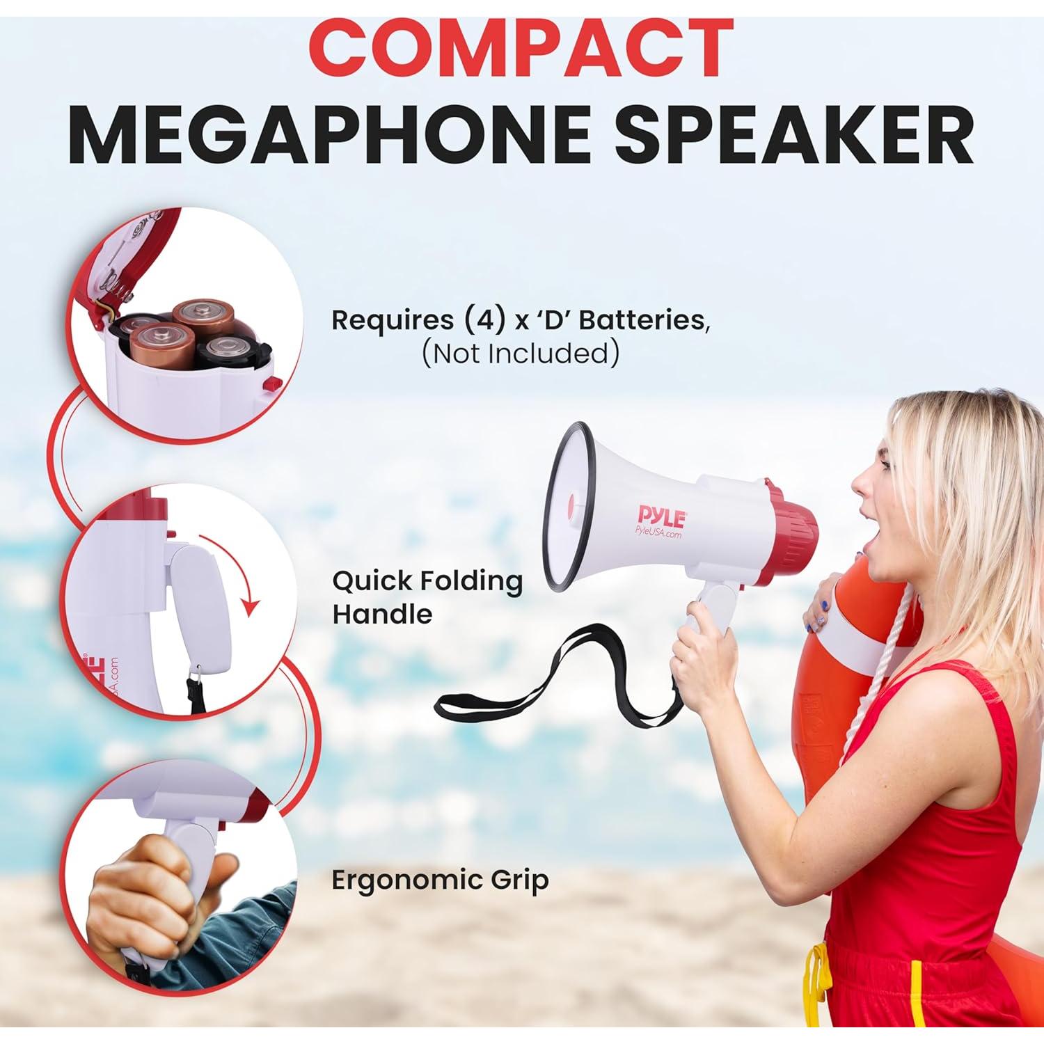 Megáfono Pyle PMP35R 30W con Sirena y Grabadora de Voz