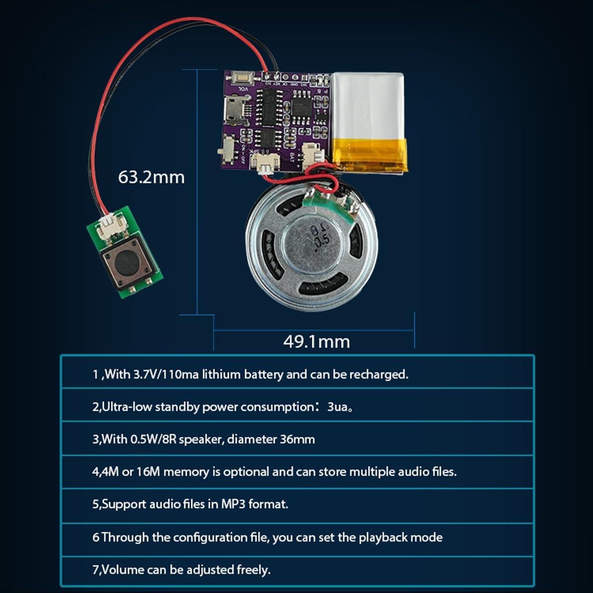 Módulo de Sonido MP3 JRGKJCP JR-JX7004, 16MB, Recargable