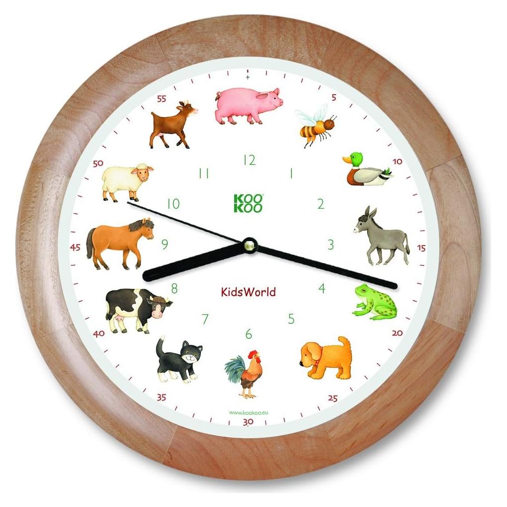 Reloj de Pared KOOKOO KidsWorld Madera 34cm Animales Granja