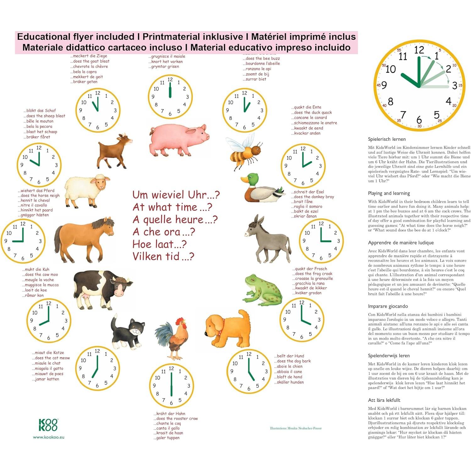 Reloj de Pared KOOKOO KidsWorld Madera 34cm Animales Granja