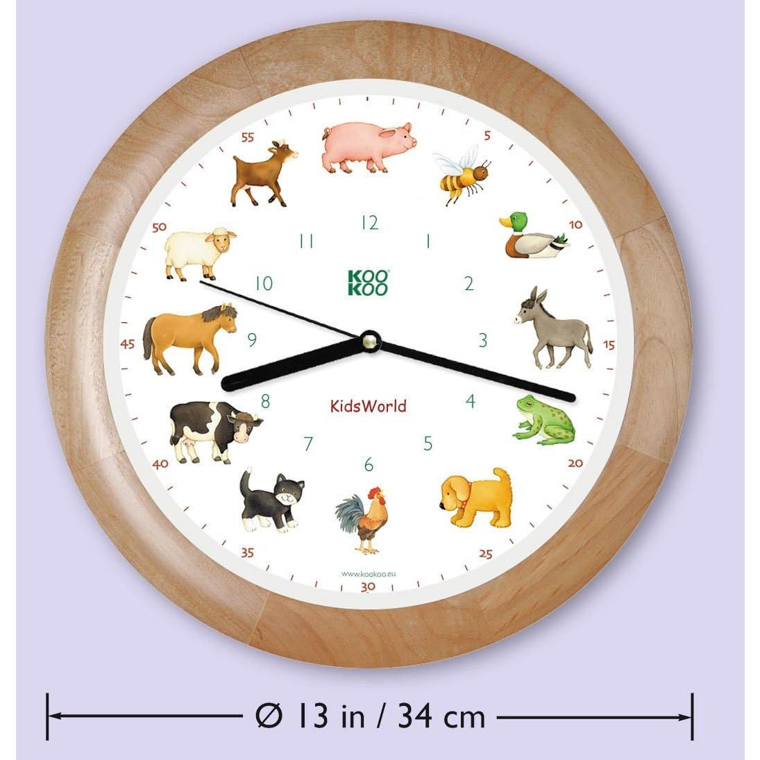 Reloj de Pared KOOKOO KidsWorld Madera 34cm Animales Granja