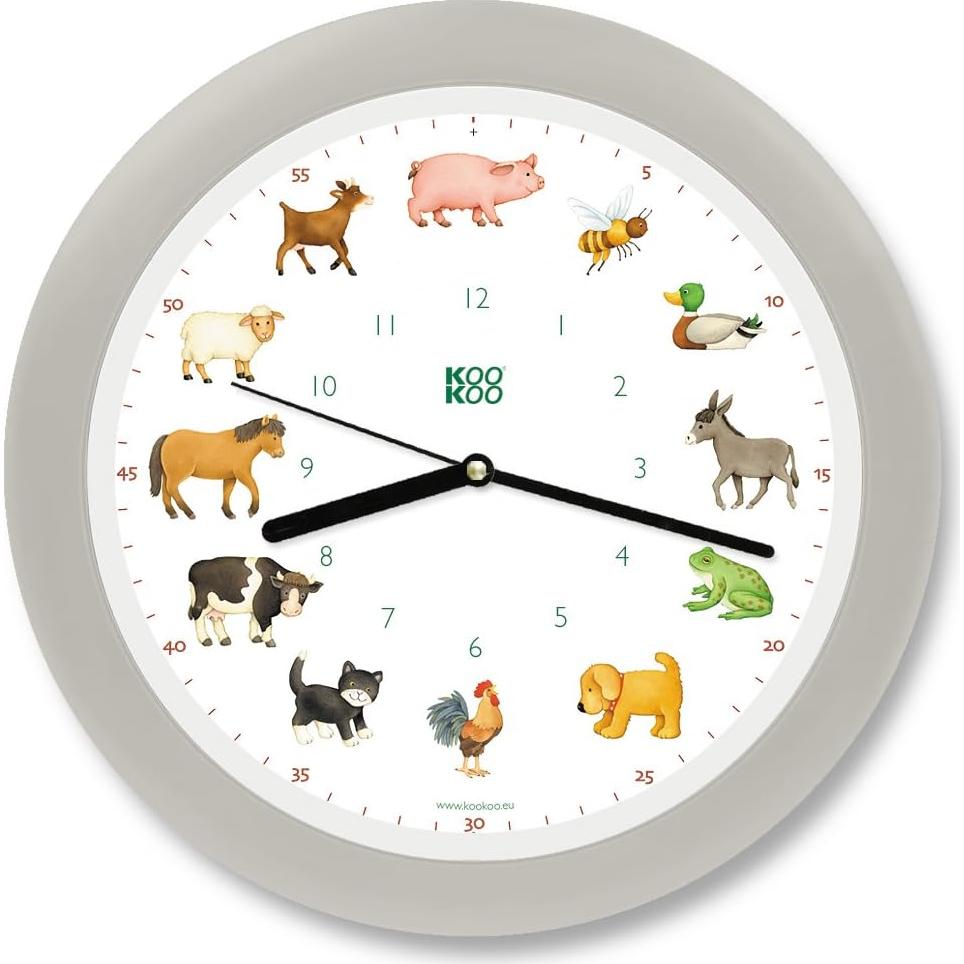 Reloj de Pared KOOKOO KidsWorld Madera 34cm Animales Granja