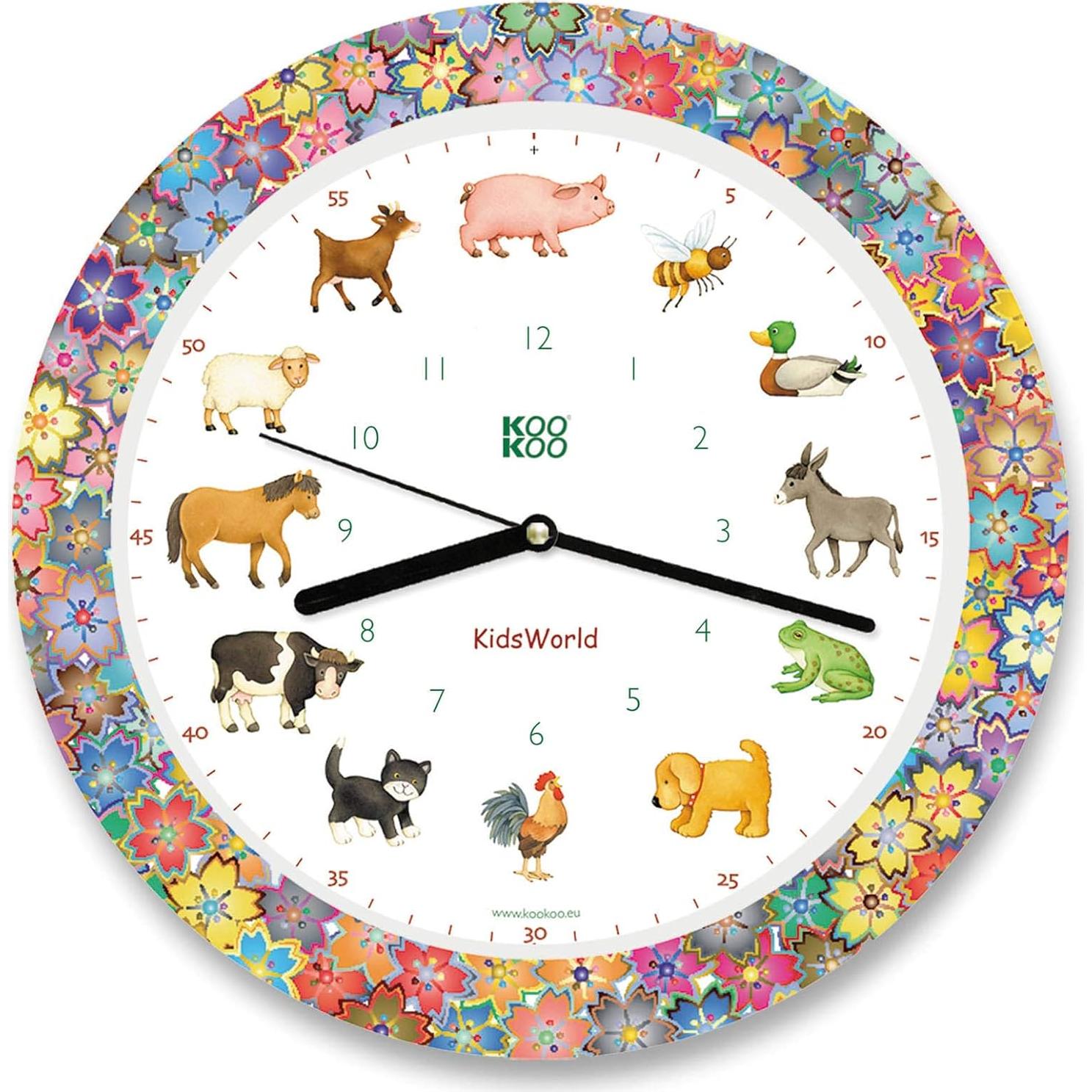Reloj de Pared KOOKOO KidsWorld Madera 34cm Animales Granja