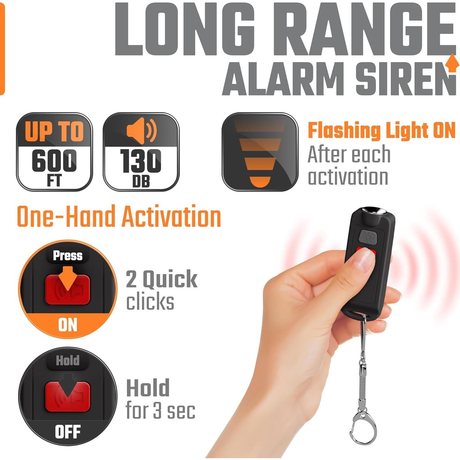 Alarma Personal WETEN 130dB Recargable USB Impermeable Negro