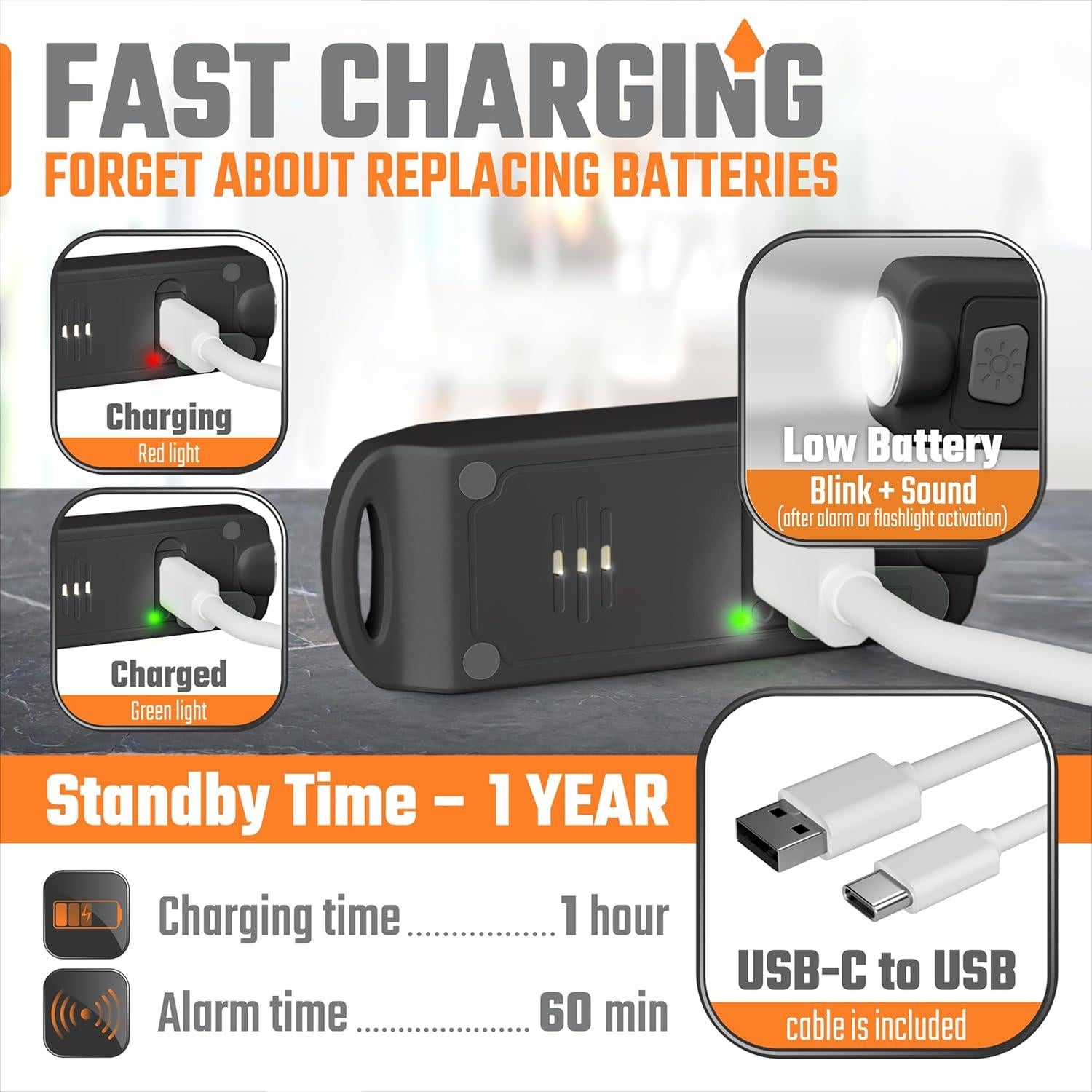 Alarma Personal WETEN 130dB Recargable USB Impermeable Negro