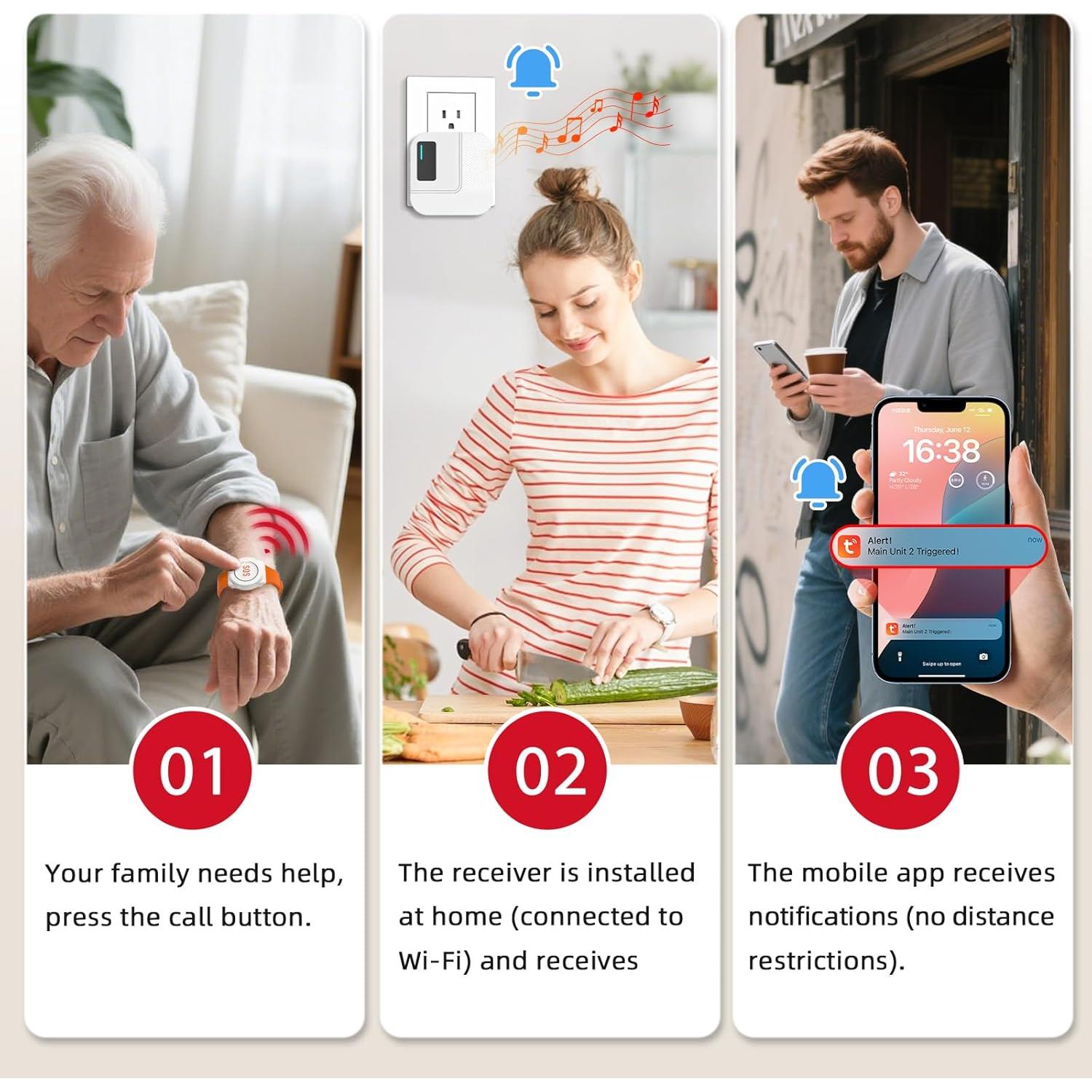 Botón de Llamada Inalámbrico CallToU TY01WH para Ancianos