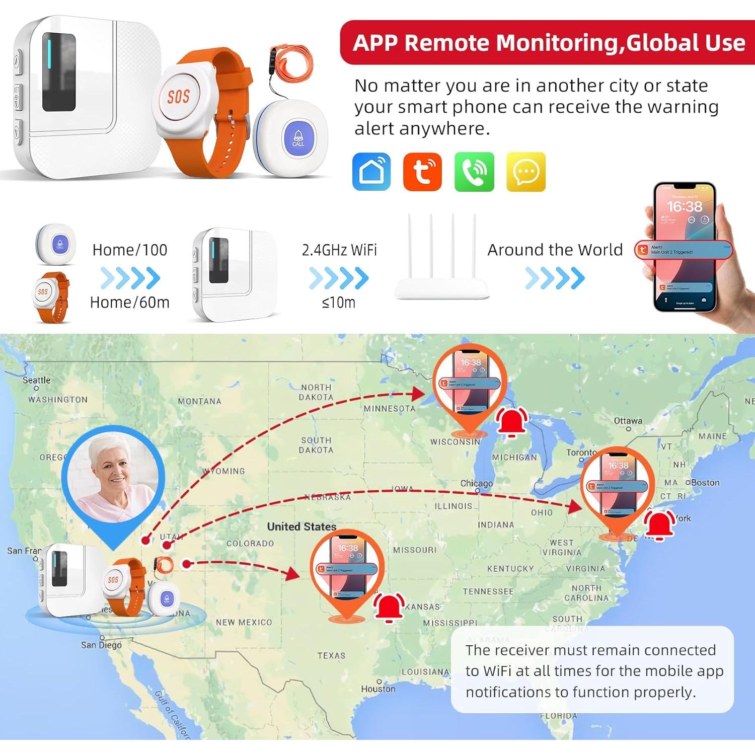 Botón de Llamada Inalámbrico CallToU TY01WH para Ancianos