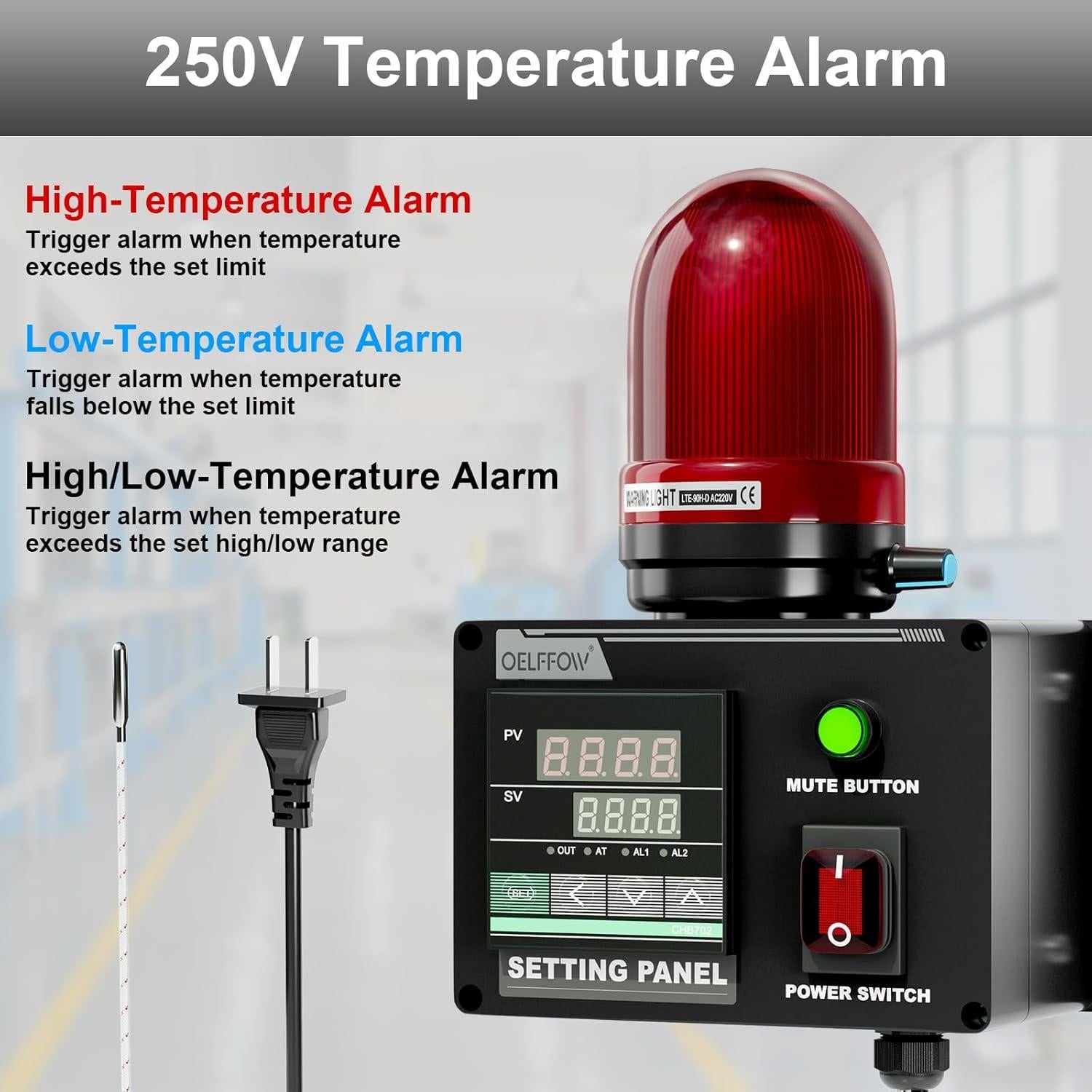 Alarma de Temperatura 250V Minyu LBT-080-BJ-03, 105dB