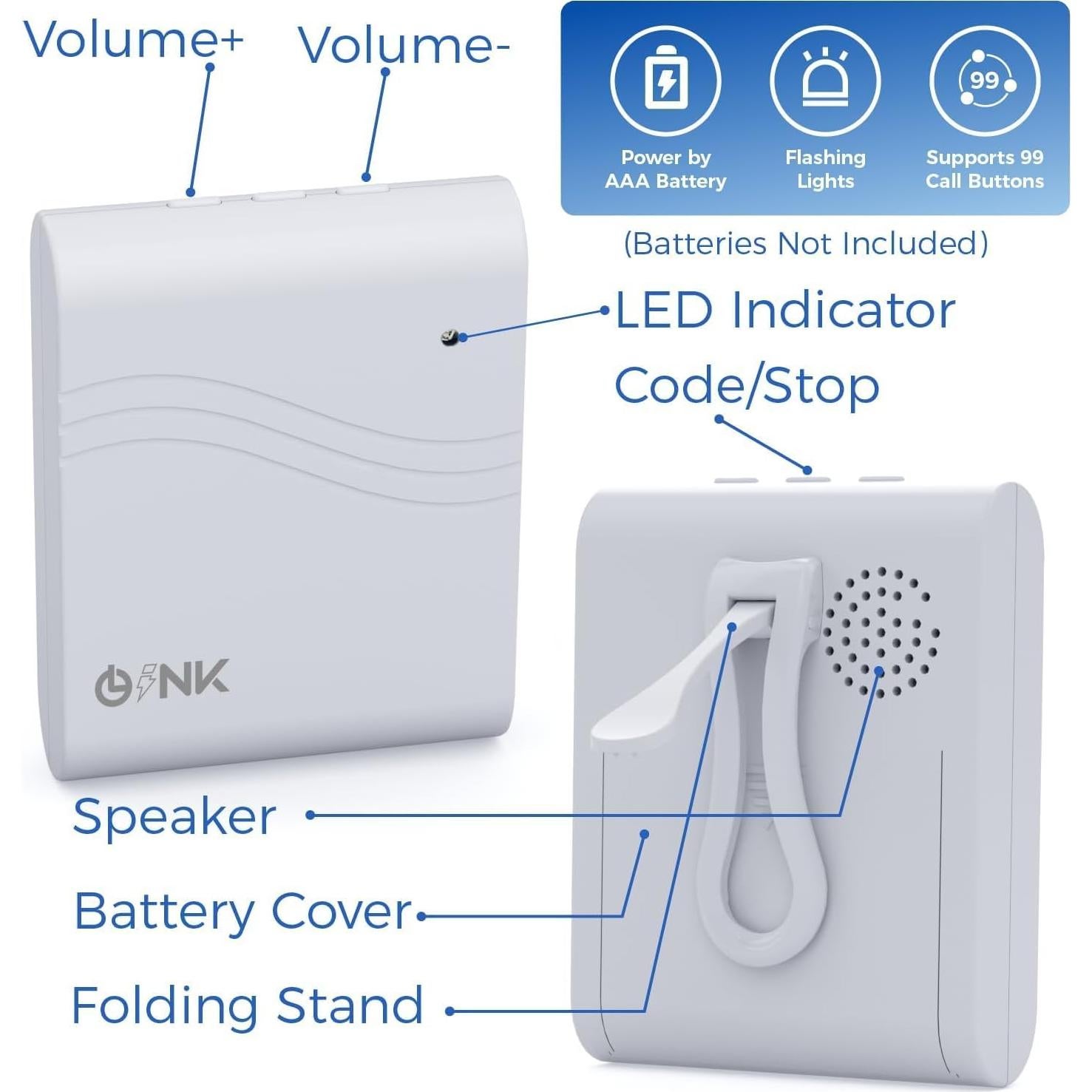 Botón de Llamada Inalámbrico OLINK para Ancianos 600m