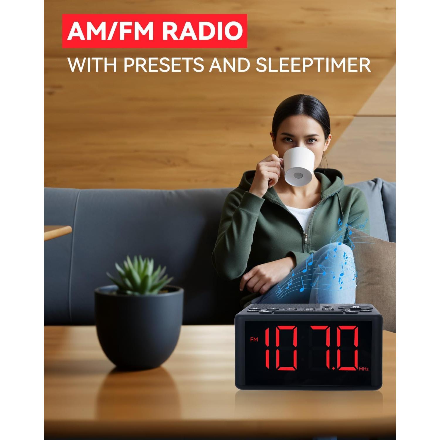 Reloj Despertador Digital FUHONGYUAN Rojo con Radio AM/FM