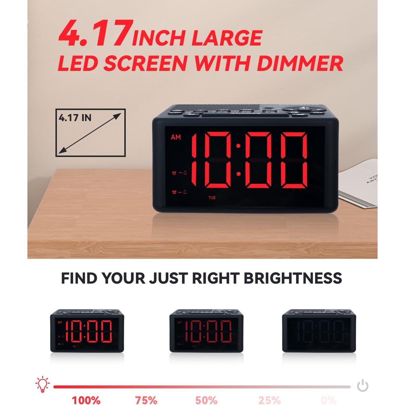 Reloj Despertador Digital FUHONGYUAN Rojo con Radio AM/FM