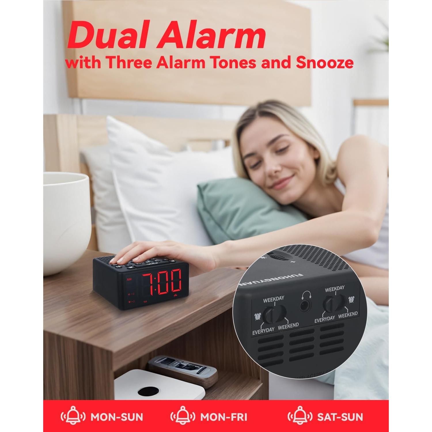 Reloj Despertador Digital FUHONGYUAN Rojo con Radio AM/FM