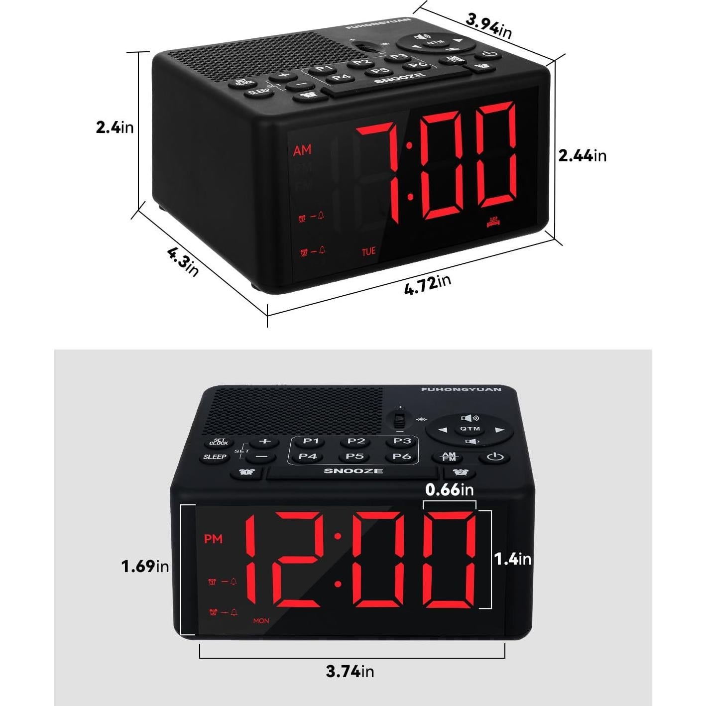 Reloj Despertador Digital FUHONGYUAN Rojo con Radio AM/FM