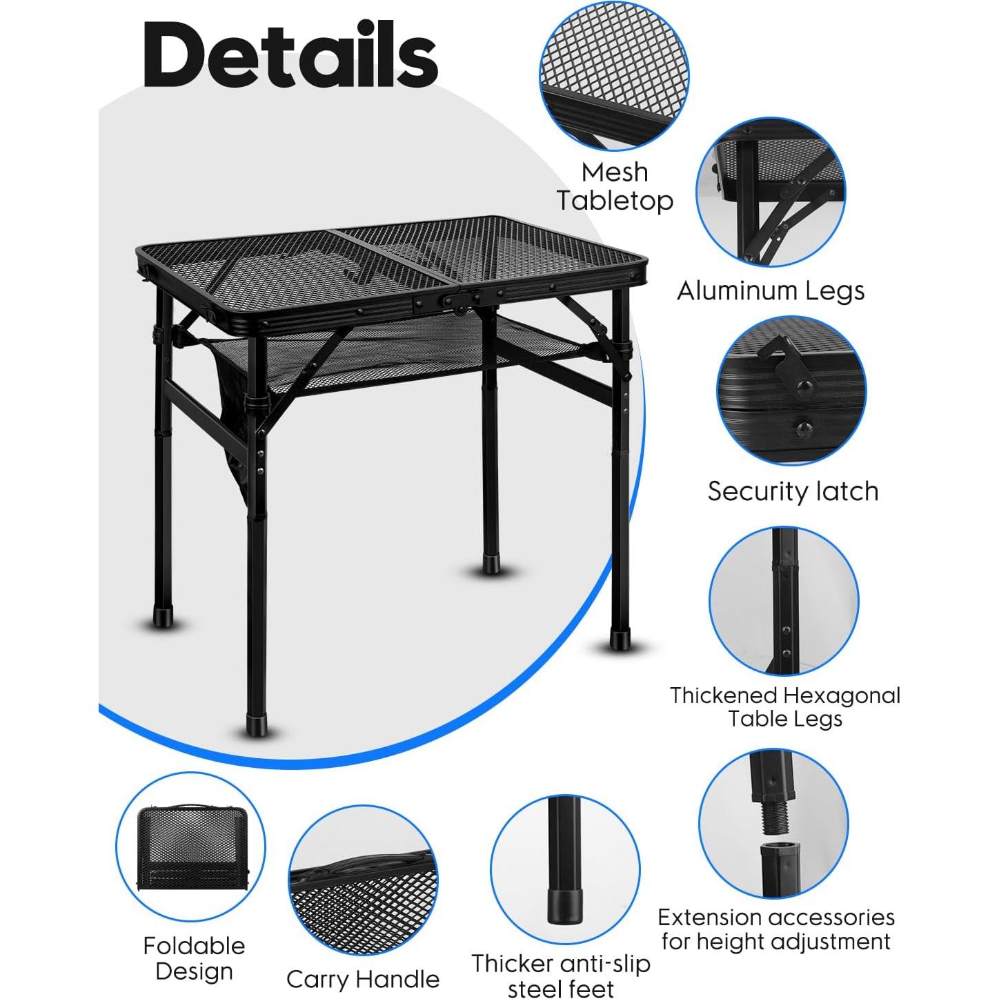Mesa de Parrilla Plegable MSDADA Aluminio Ajustable 57 cm
