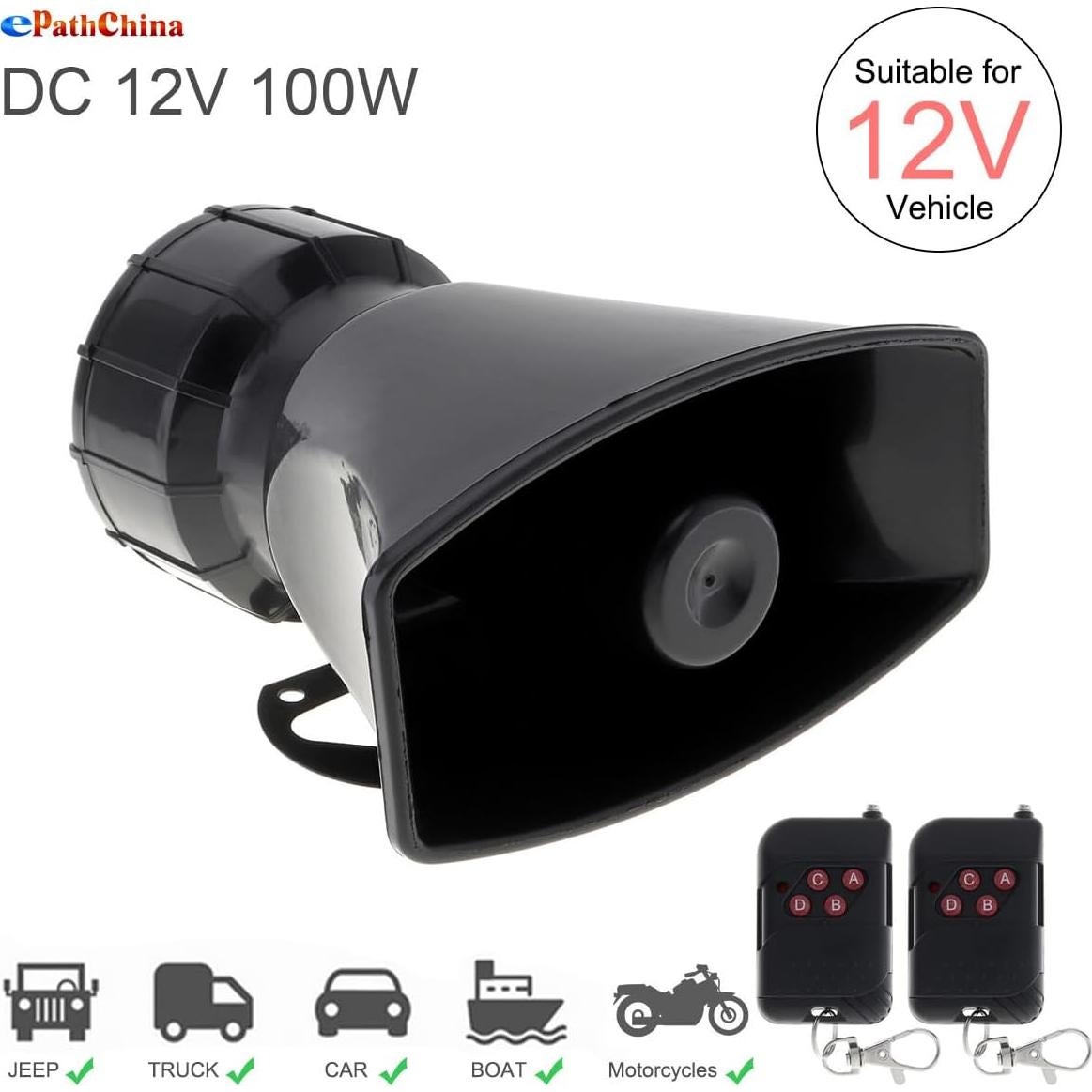 Sirena de Automóvil ePathChina 7 Tonos 100W Control Remoto