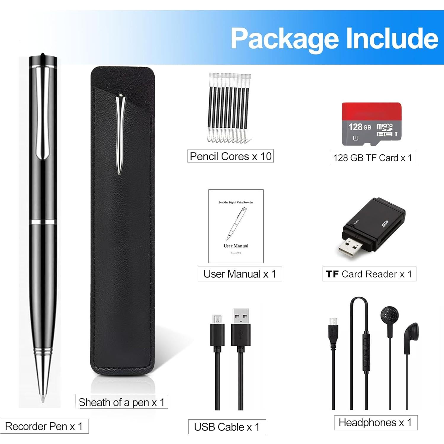 Grabadora de Voz Digital AI Okikayy 128GB con Reducción de Ruido