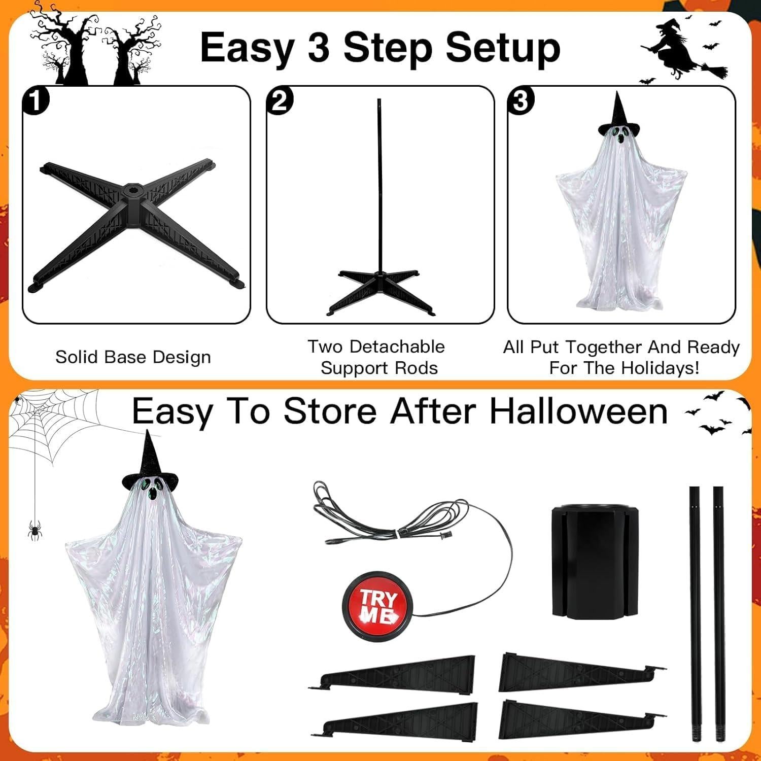 Fantasma Animado de Halloween Nollapo 162 cm con Sonido