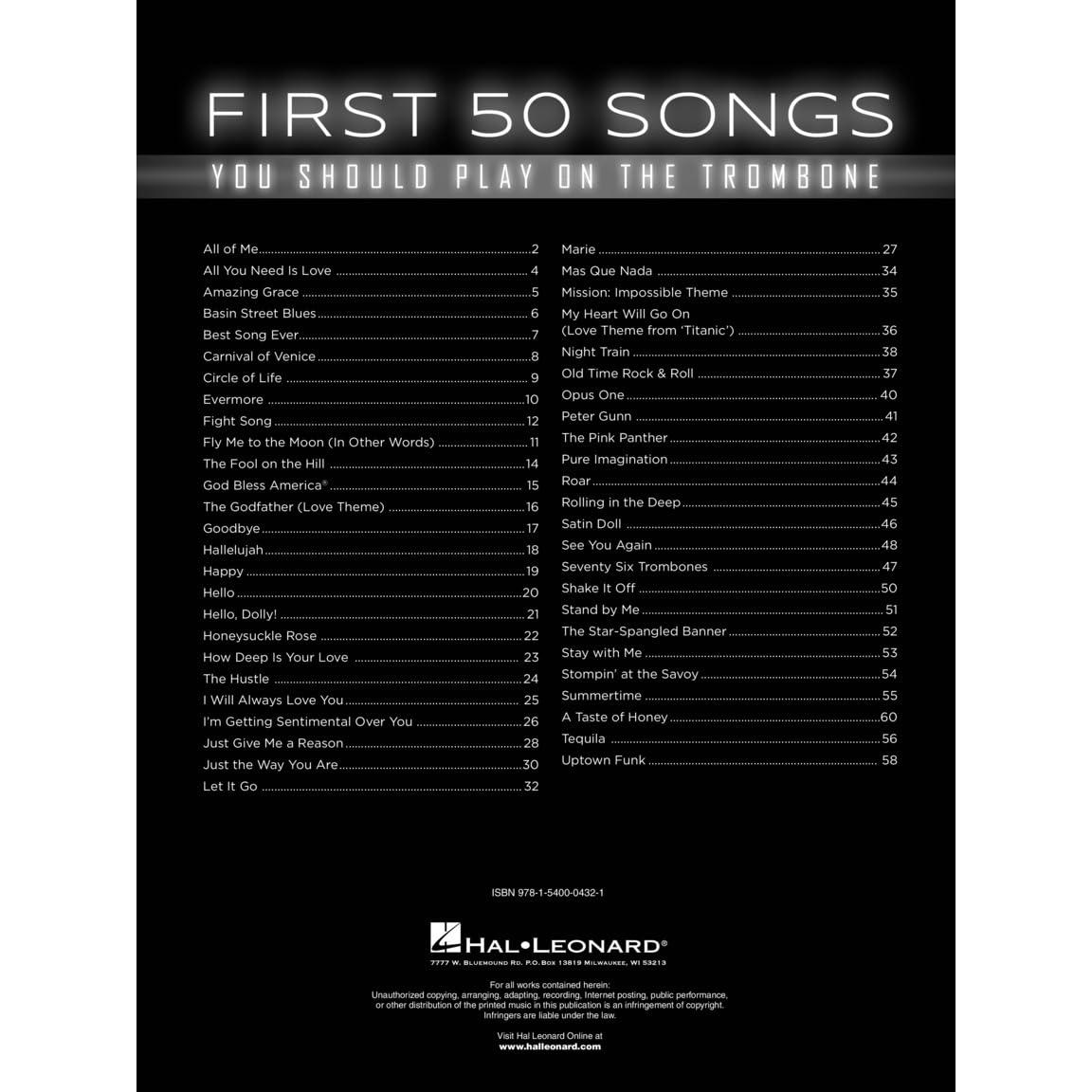 First 50 Songs You Should Play on the Trombone | Trombone Sheet Music Songbook | 50 Easy Arrangements for Beginners | Popular Hits, Movie Themes, Classical Melodies | Perfect Gift for Trombone Players