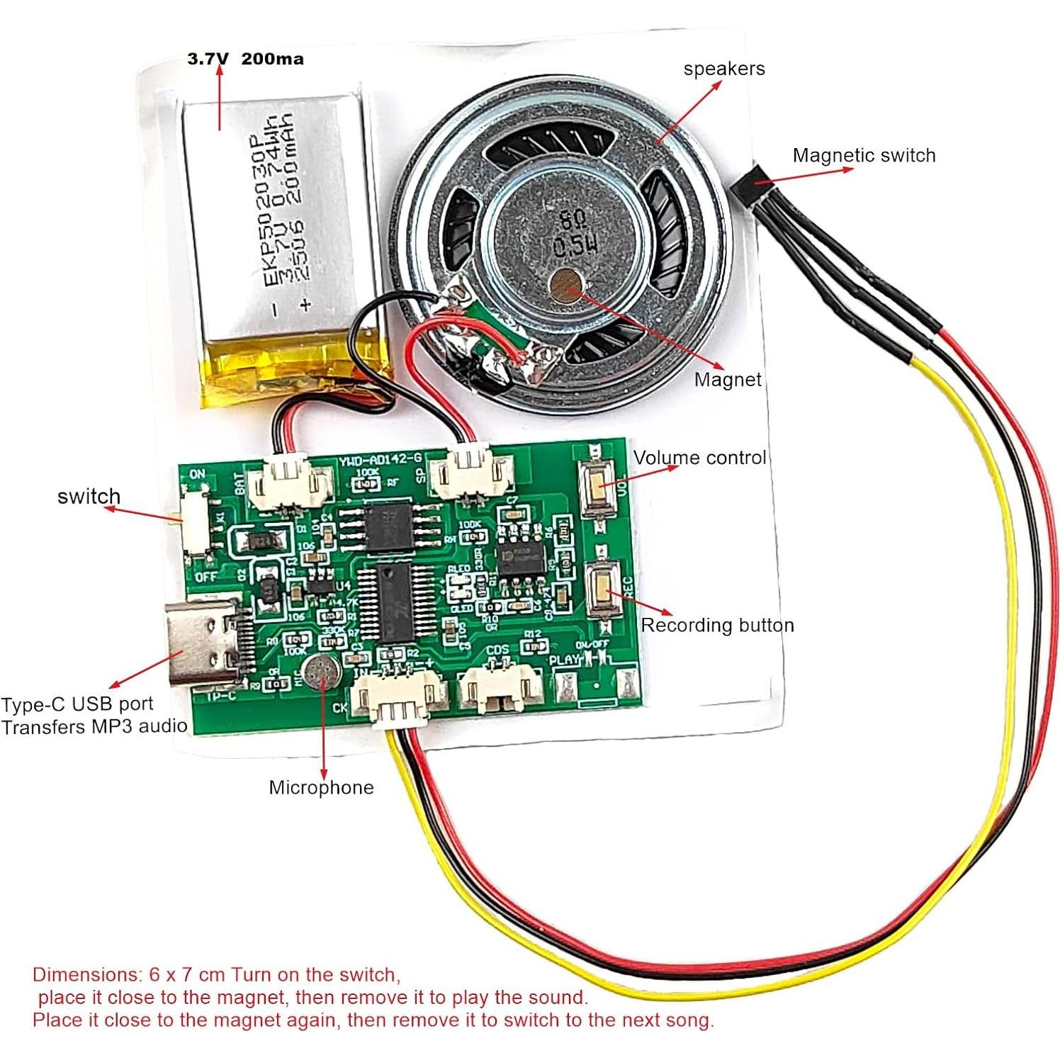 Módulo de Música Gikfun Activado por Imán 16MB USB-C