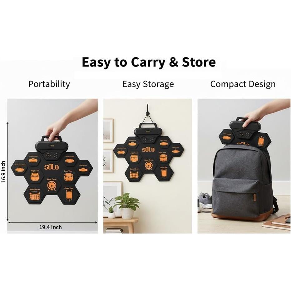 Batería Electrónica Portátil Moreup MPDRUM - 9 Pads, Recargable