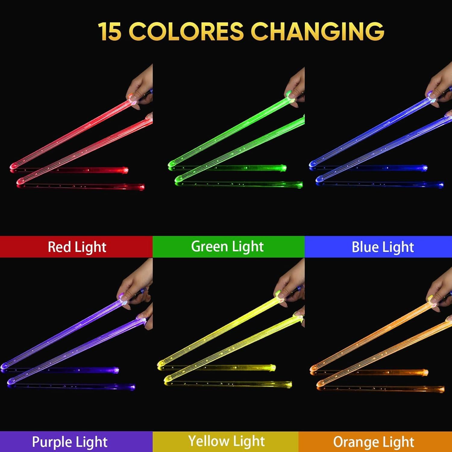 Baquetas Iluminadas Recargables Musfunny 15 Colores para Batería