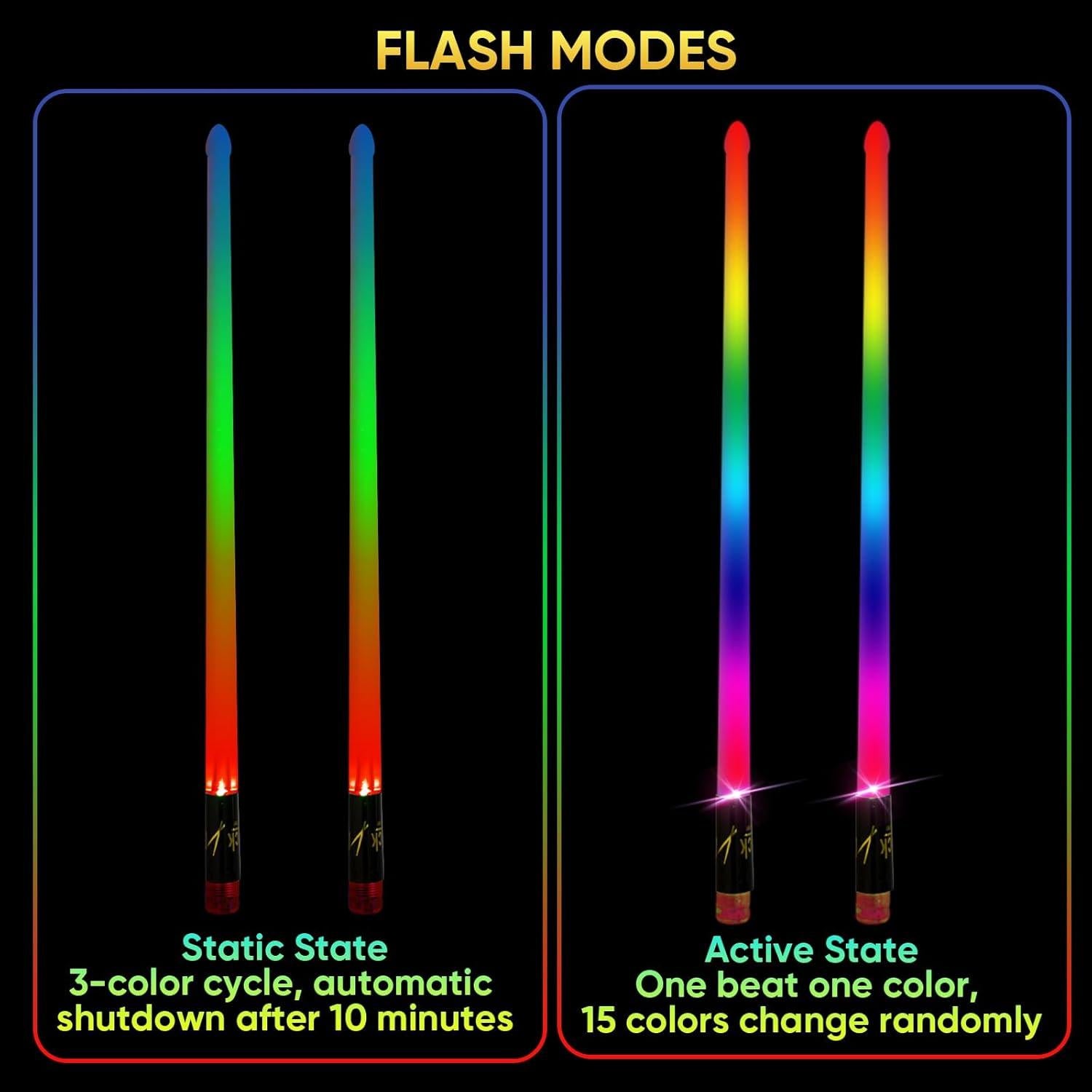 Baquetas Iluminadas Recargables Musfunny 15 Colores para Batería