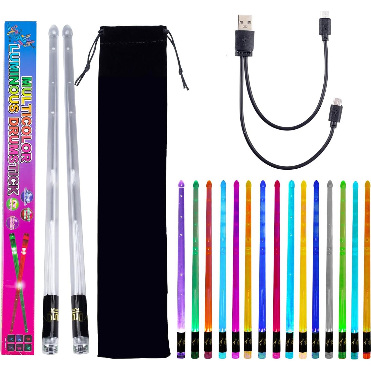 Baquetas Iluminadas Recargables Musfunny 15 Colores para Batería