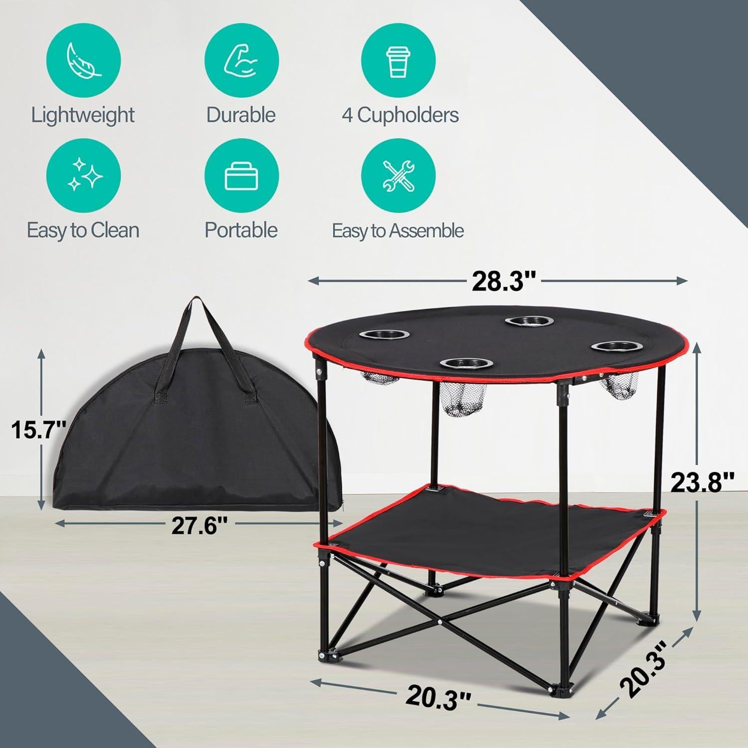 Mesa de Picnic Plegable ZENY 71.1 cm con 4 Portavasos
