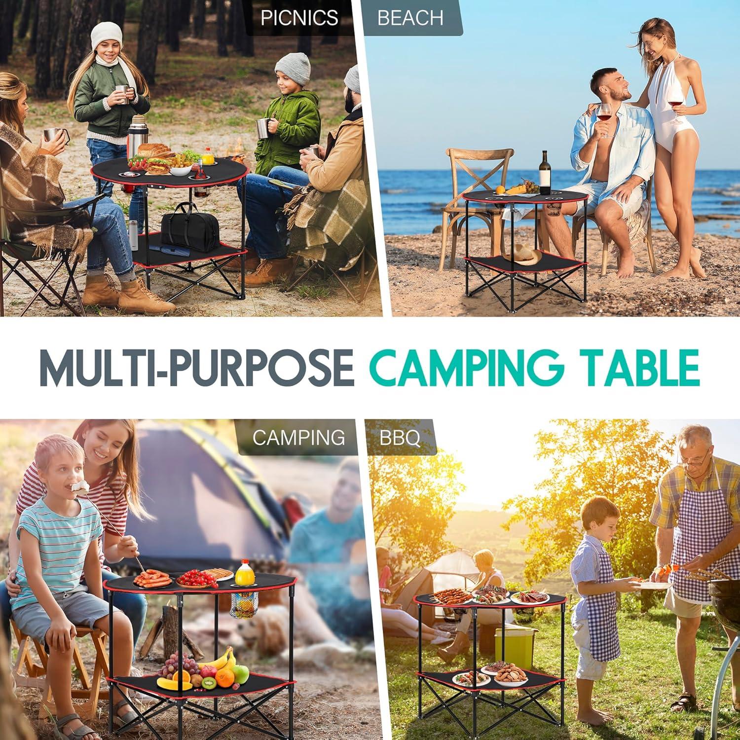 Mesa de Picnic Plegable ZENY 71.1 cm con 4 Portavasos