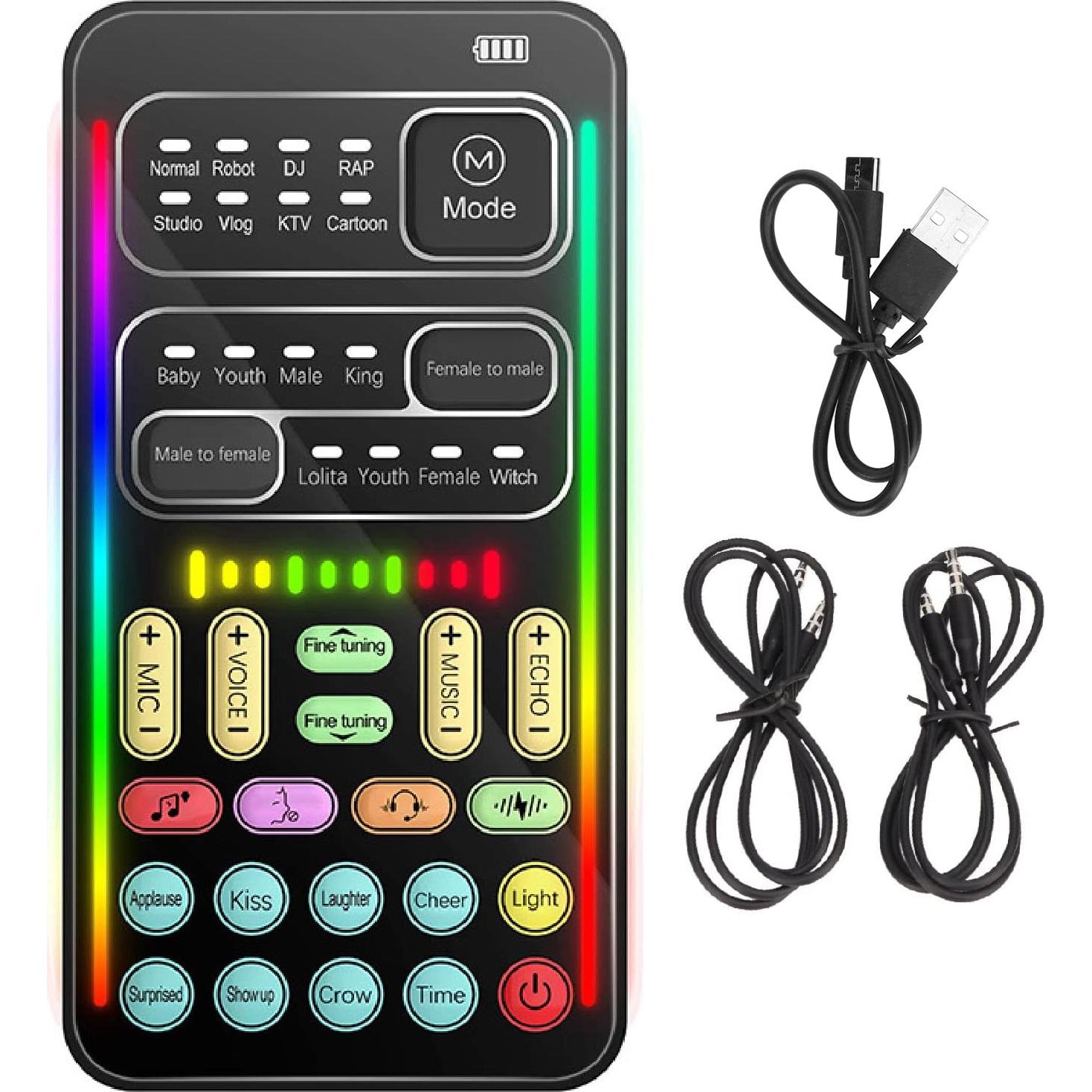 Cambiador de Voz Portátil Brrnoo, 8 Modos, Efectos LED