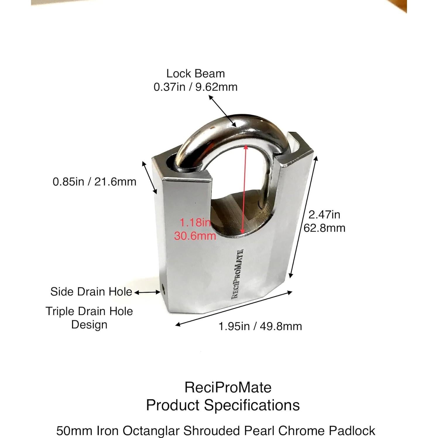 Candado de Alta Seguridad ReciProMate 50mm con Llave y Cubierta Resistente