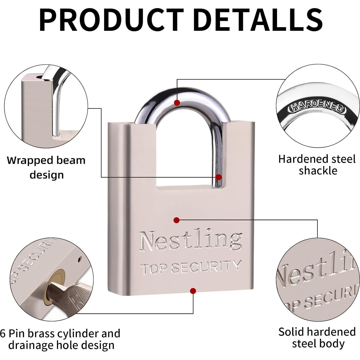 Candado AMMIY de Alta Seguridad con 4 Llaves - Acero y Latón