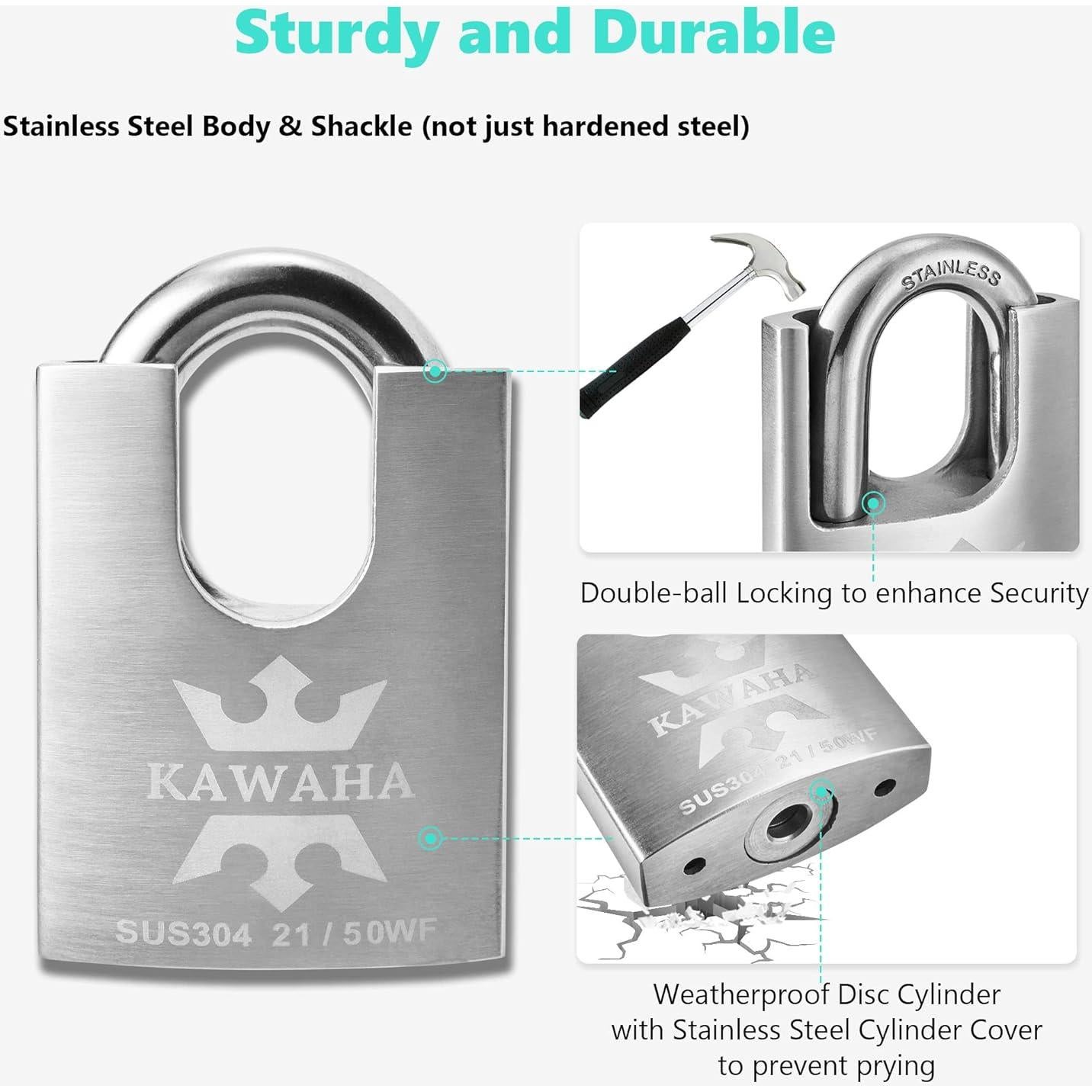 Candado de Alta Seguridad KAWAHA 50mm Acero Inoxidable - 4 Piezas