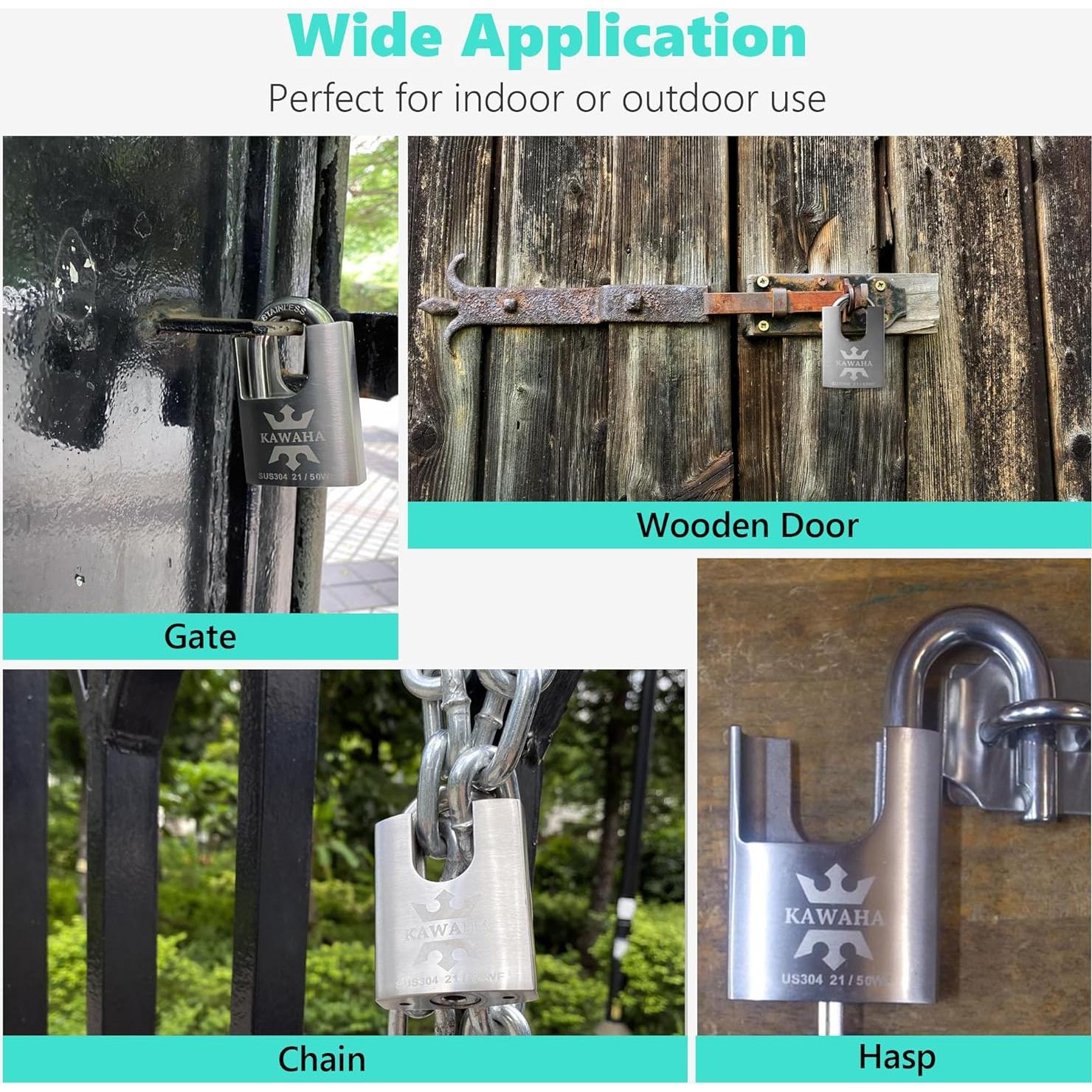 Candado de Alta Seguridad KAWAHA 50mm Acero Inoxidable - 4 Piezas
