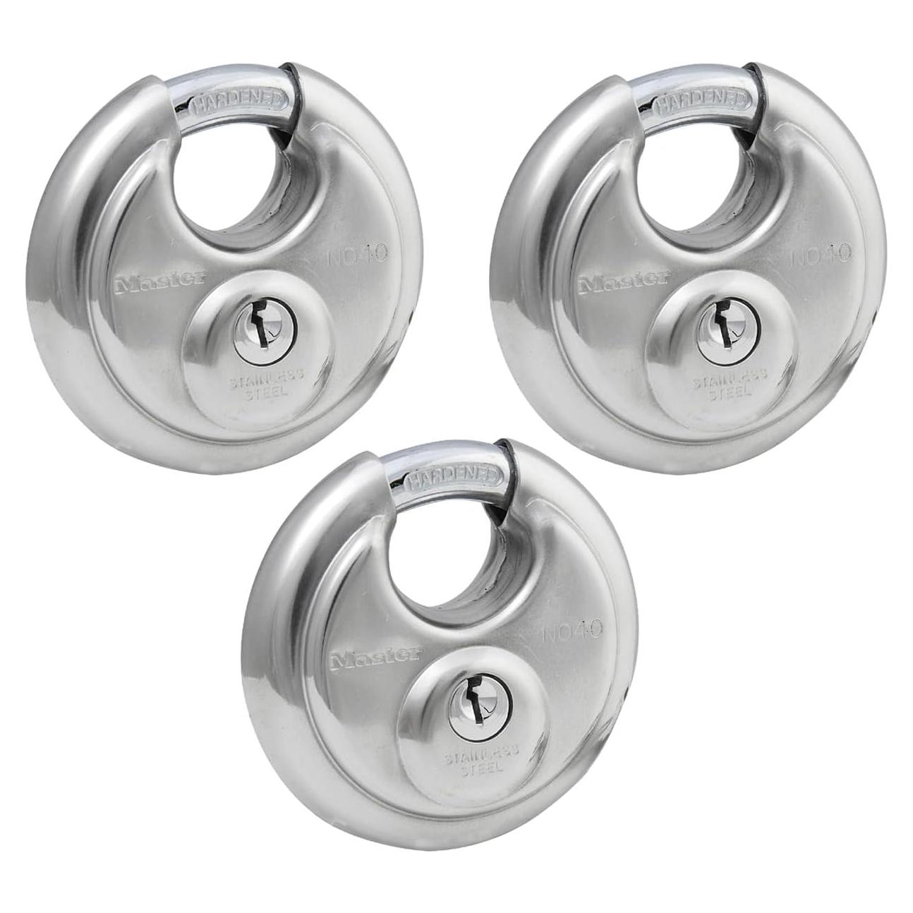 Candado de Disco Master Lock 40TRI Acero Inoxidable Paquete de 3
