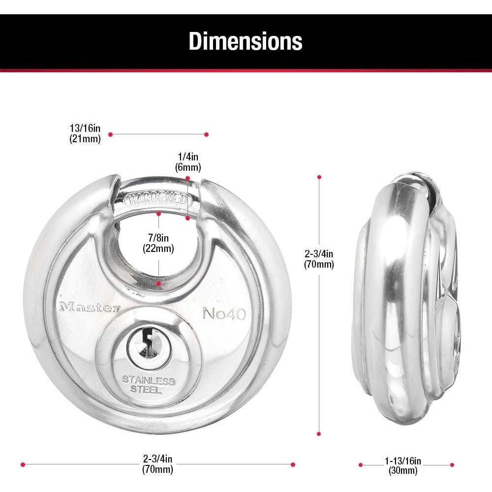 Candado de Disco Master Lock 40TRI Acero Inoxidable Paquete de 3
