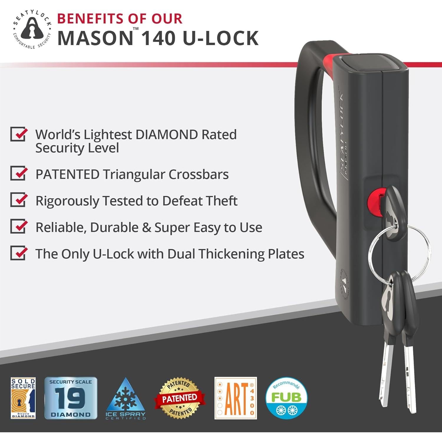Cerradura U Seatylock UM140-ON Diamante Negro 14 cm Alta Seguridad