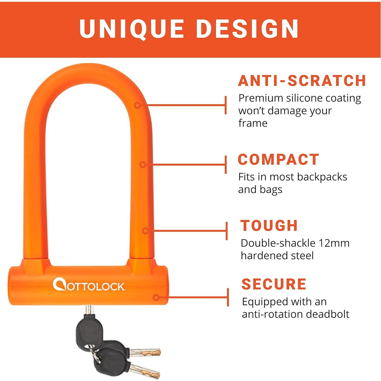 Candado U-Lock OTTOLOCK Sidekick Naranja Compacto 750g