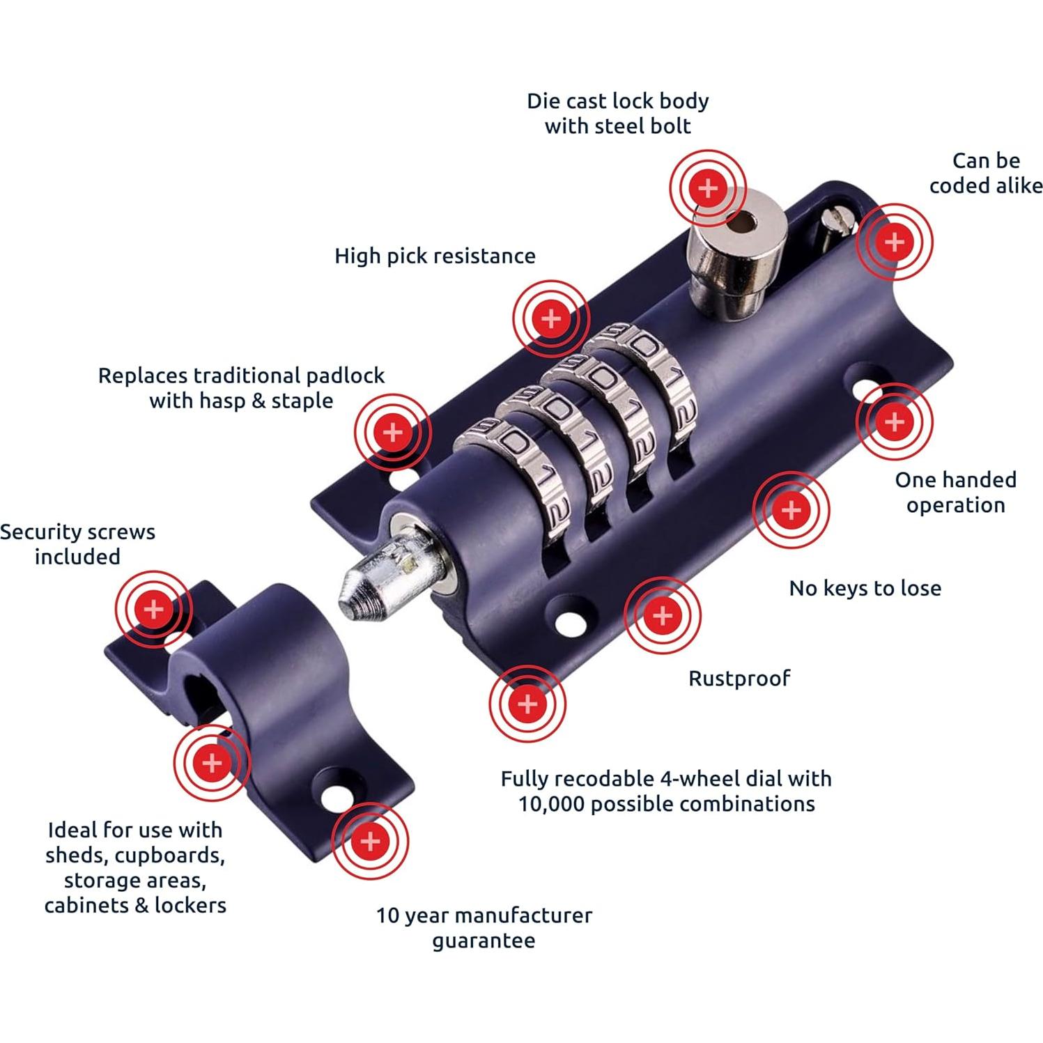 Cerradura Combinada Squire COMBI 4 de Acero Inoxidable Azul