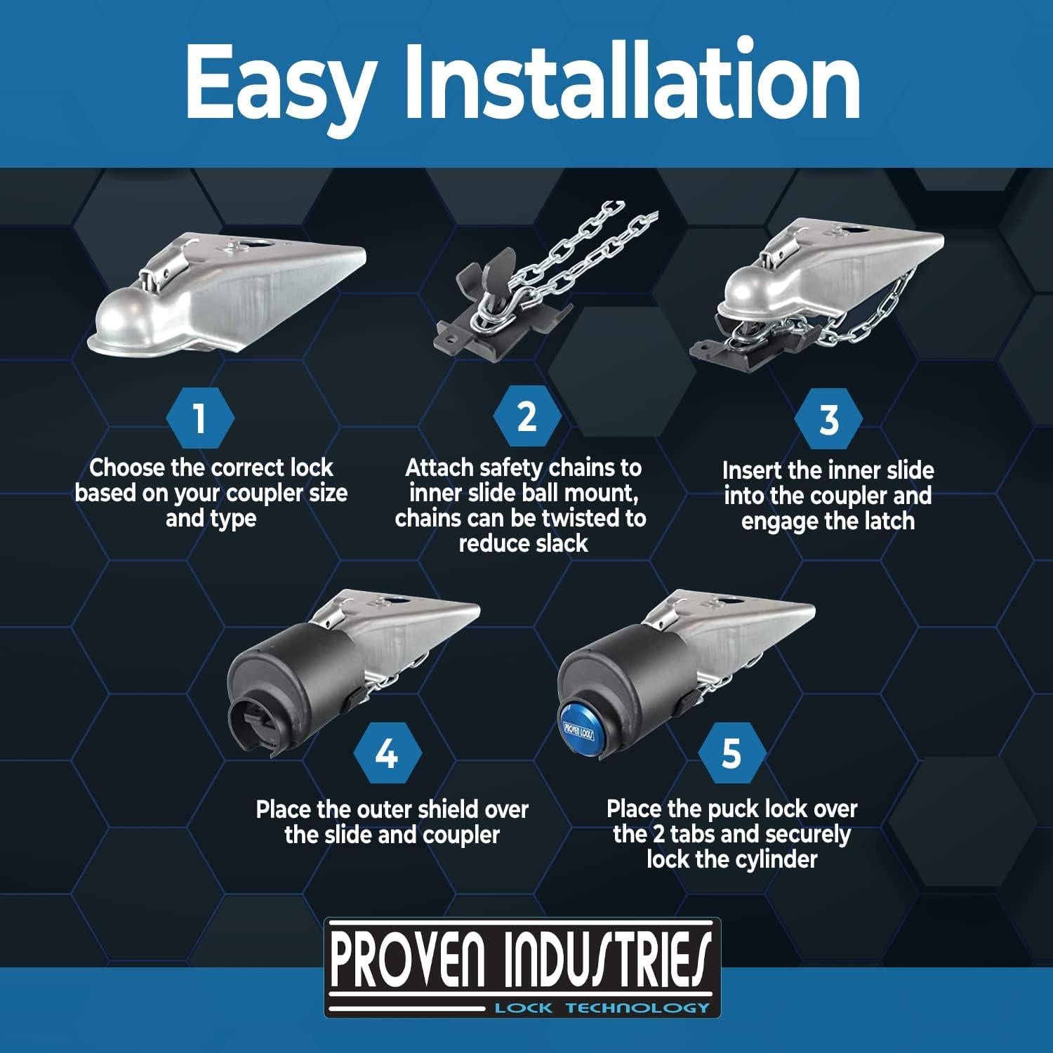 Cerradura de Remolque Proven Industries Modelo 2516 2 5/16" Azul