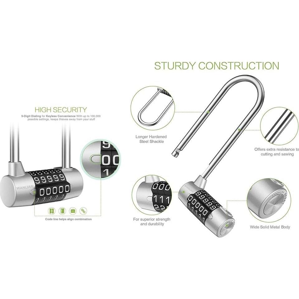 Candado de Combinación WANLIAN 5 Dígitos 148mm Plata