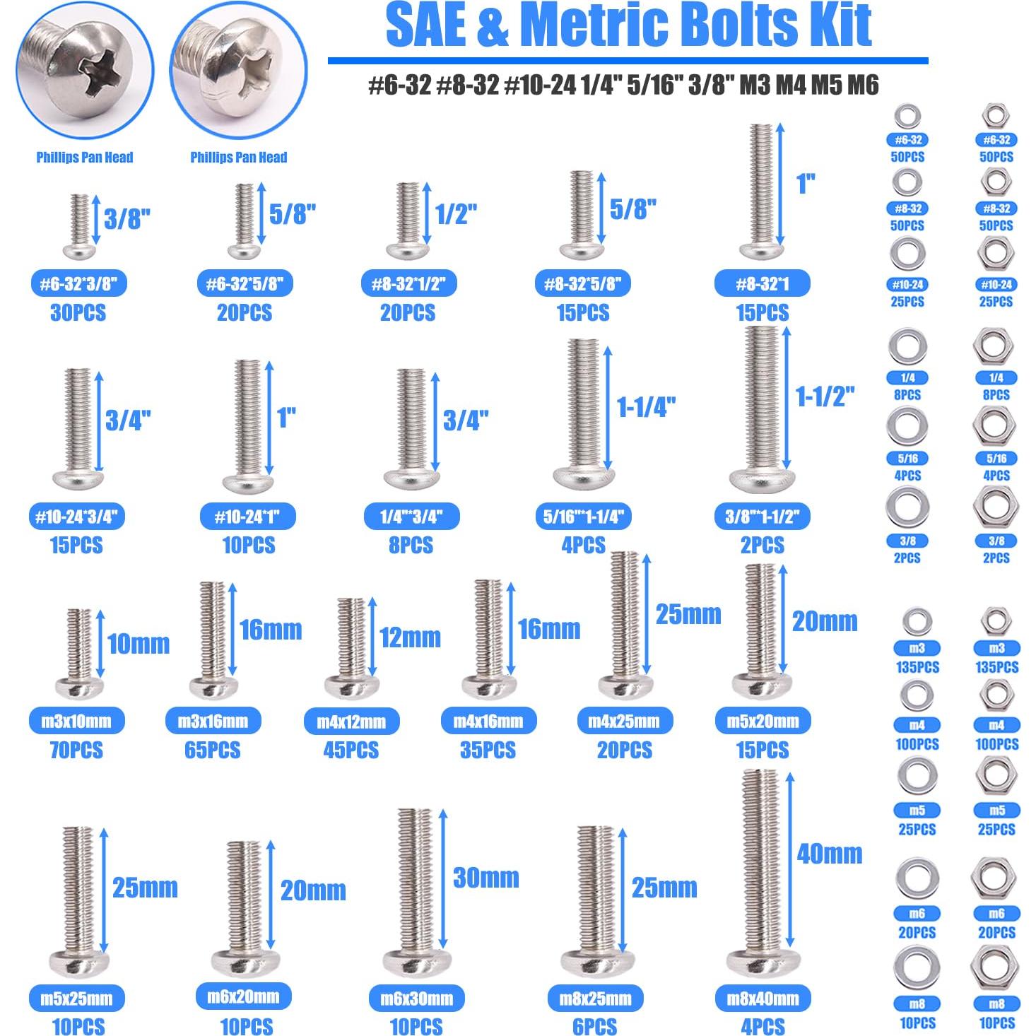 Kit de 1287 Tuercas y Tornillos Bemaka Acero Inoxidable