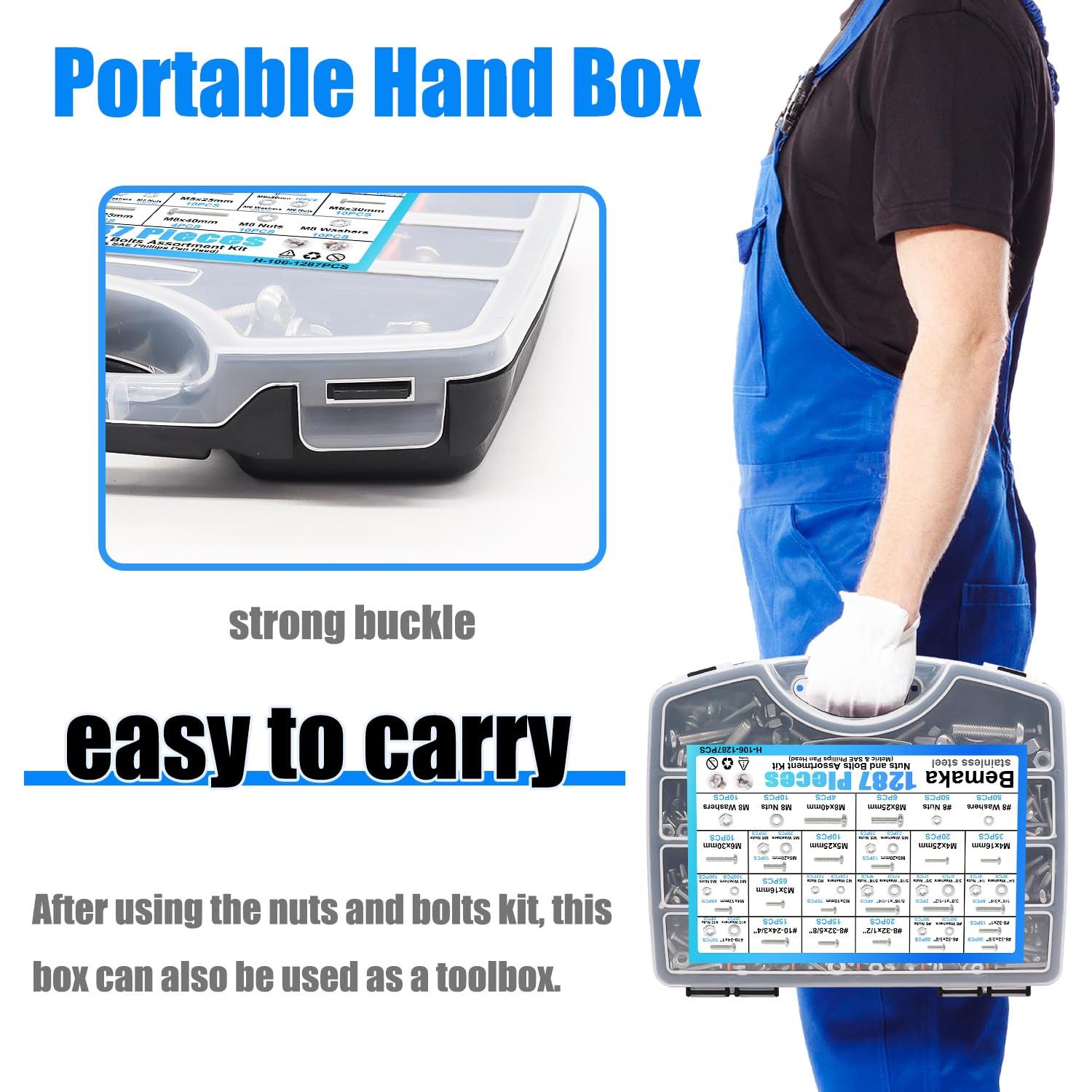 Kit de 1287 Tuercas y Tornillos Bemaka Acero Inoxidable