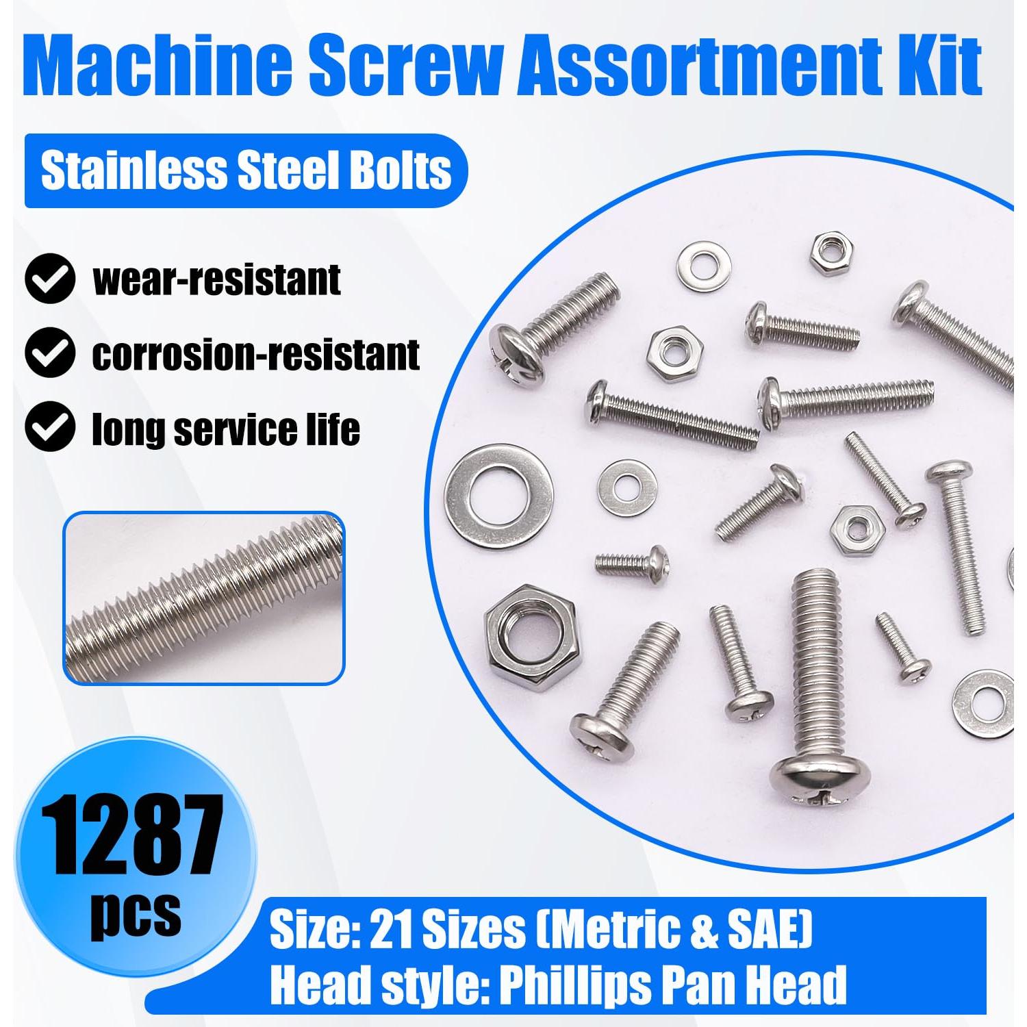 Kit de 1287 Tuercas y Tornillos Bemaka Acero Inoxidable